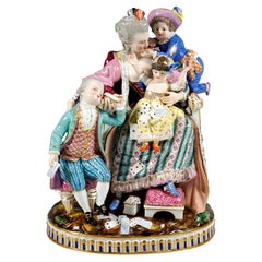 Early Meissen Rococo Group 'The Loving Mother' by Acier & Schönheit C 1830