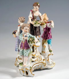 Early Meissen Round Group of Gardener Children, by J.J. Kaendler, 1763-1774
