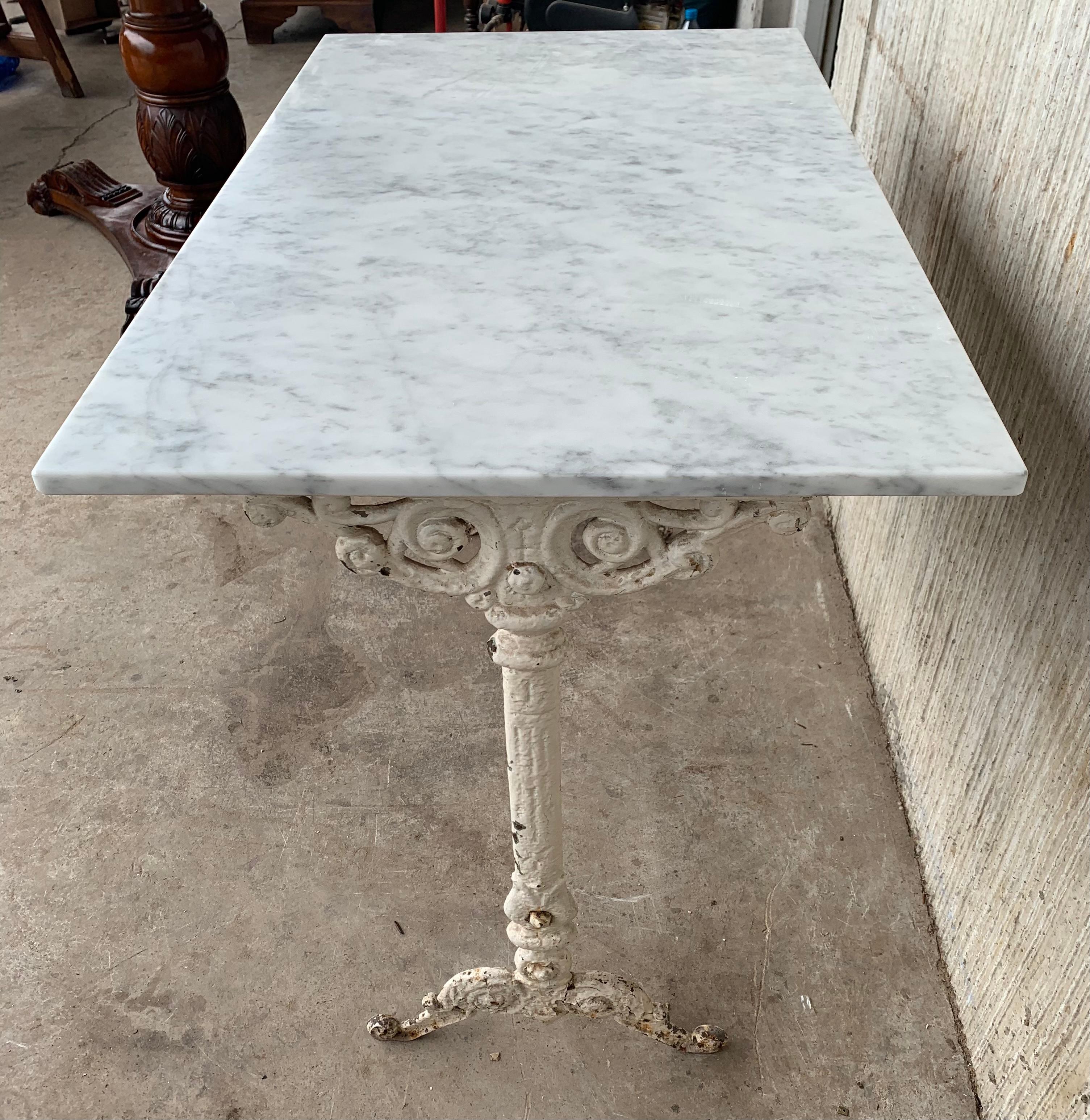 French Early Metal Bistro Side Table with White Marble Top from France, circa 1930