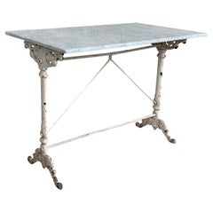 Antique Early Metal Bistro Side Table with White Marble Top from France, circa 1930