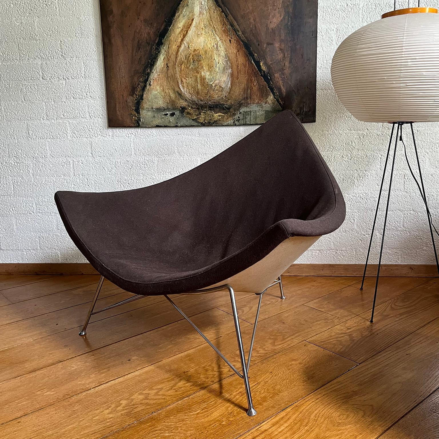 Mid-Century Modern Early, Metal Shell ! Coconut Chair by George Nelson in Brown Upholstery, 1955 For Sale