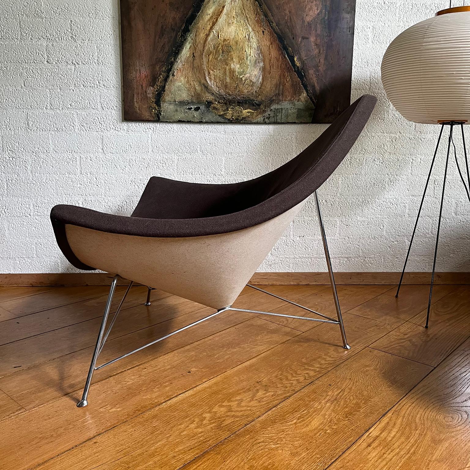 American Early, Metal Shell ! Coconut Chair by George Nelson in Brown Upholstery, 1955 For Sale