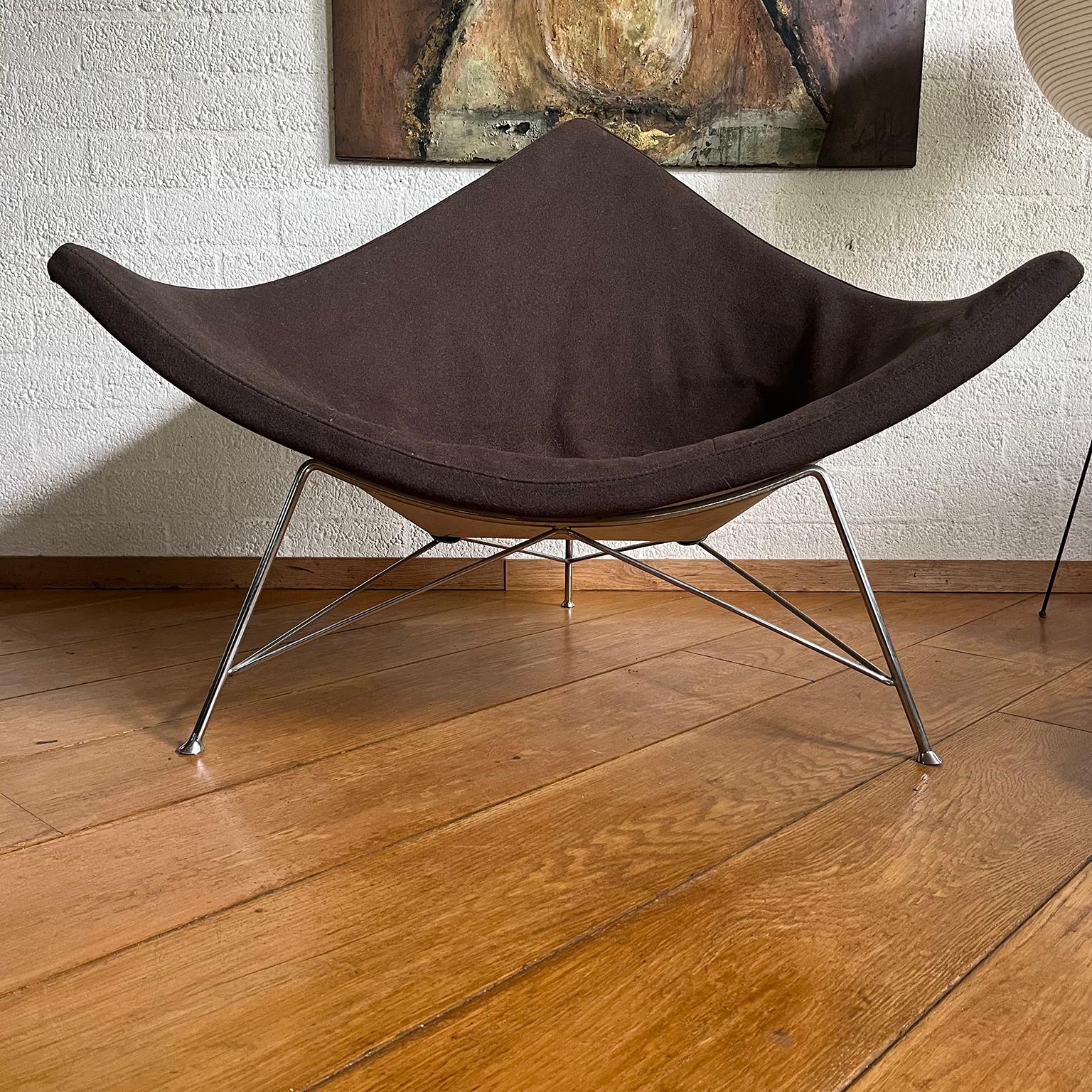 Early, Metal Shell ! Coconut Chair by George Nelson in Brown Upholstery, 1955 For Sale 1