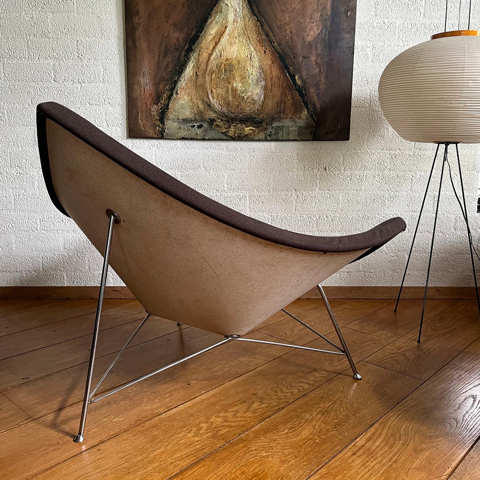 Early, Metal Shell ! Coconut Chair by George Nelson in Brown Upholstery, 1955 For Sale 3