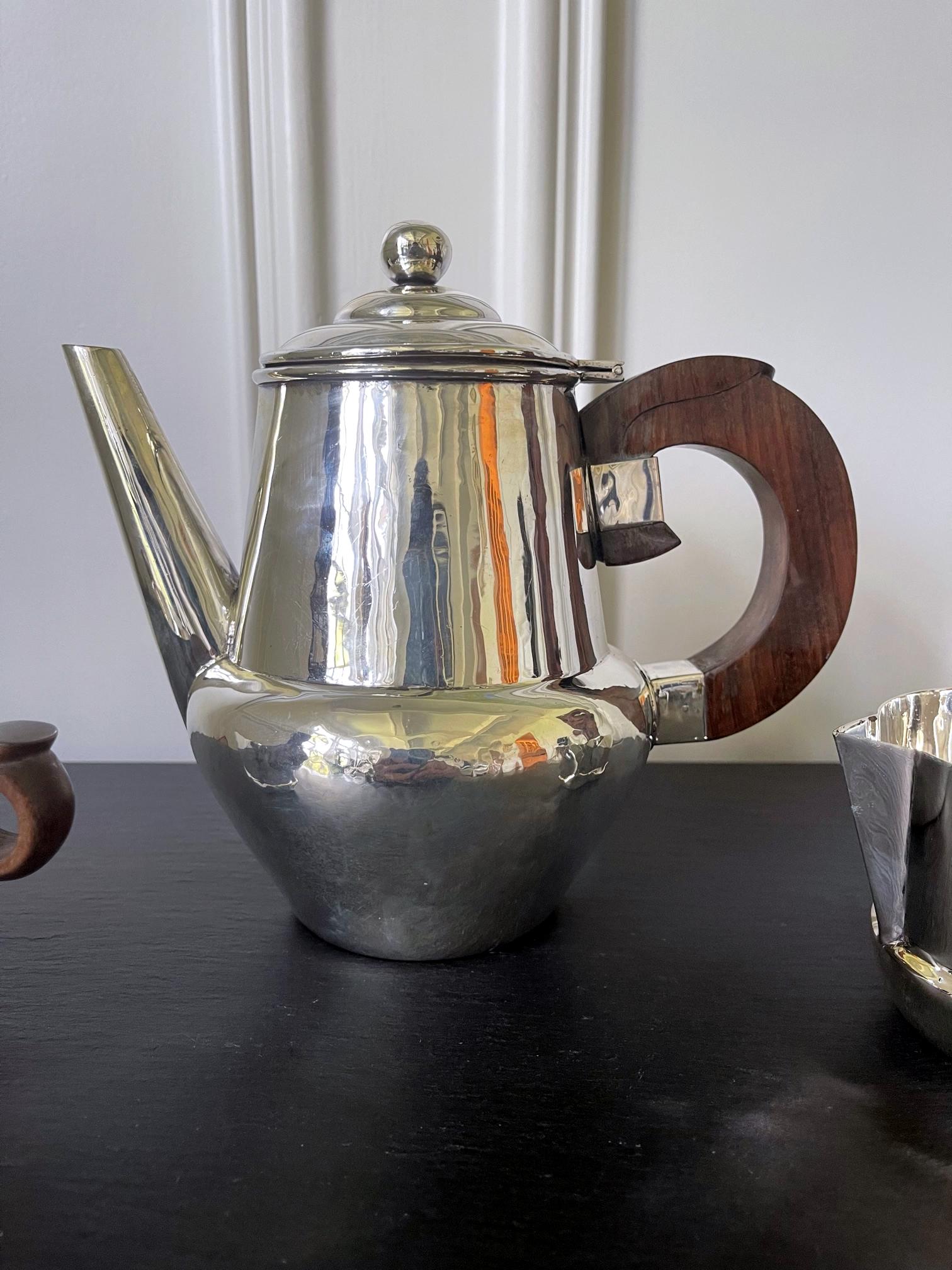 Early Mexican Modern Sterling Silver Coffee Tea Set William Spratling In Good Condition For Sale In Atlanta, GA