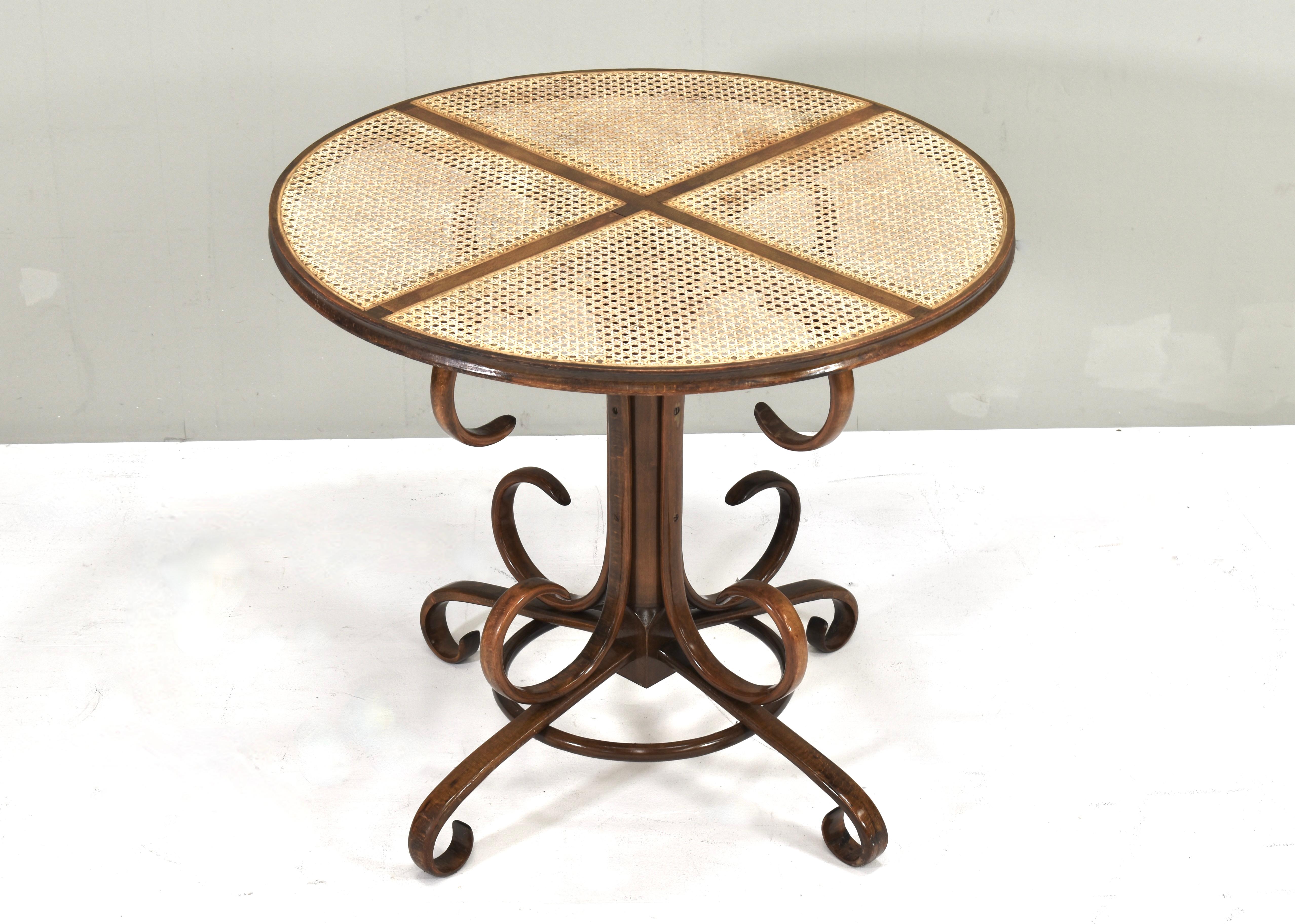 Austrian Early Michael Thonet Bistro Dining Table in Bentwood and Cane - Austria For Sale