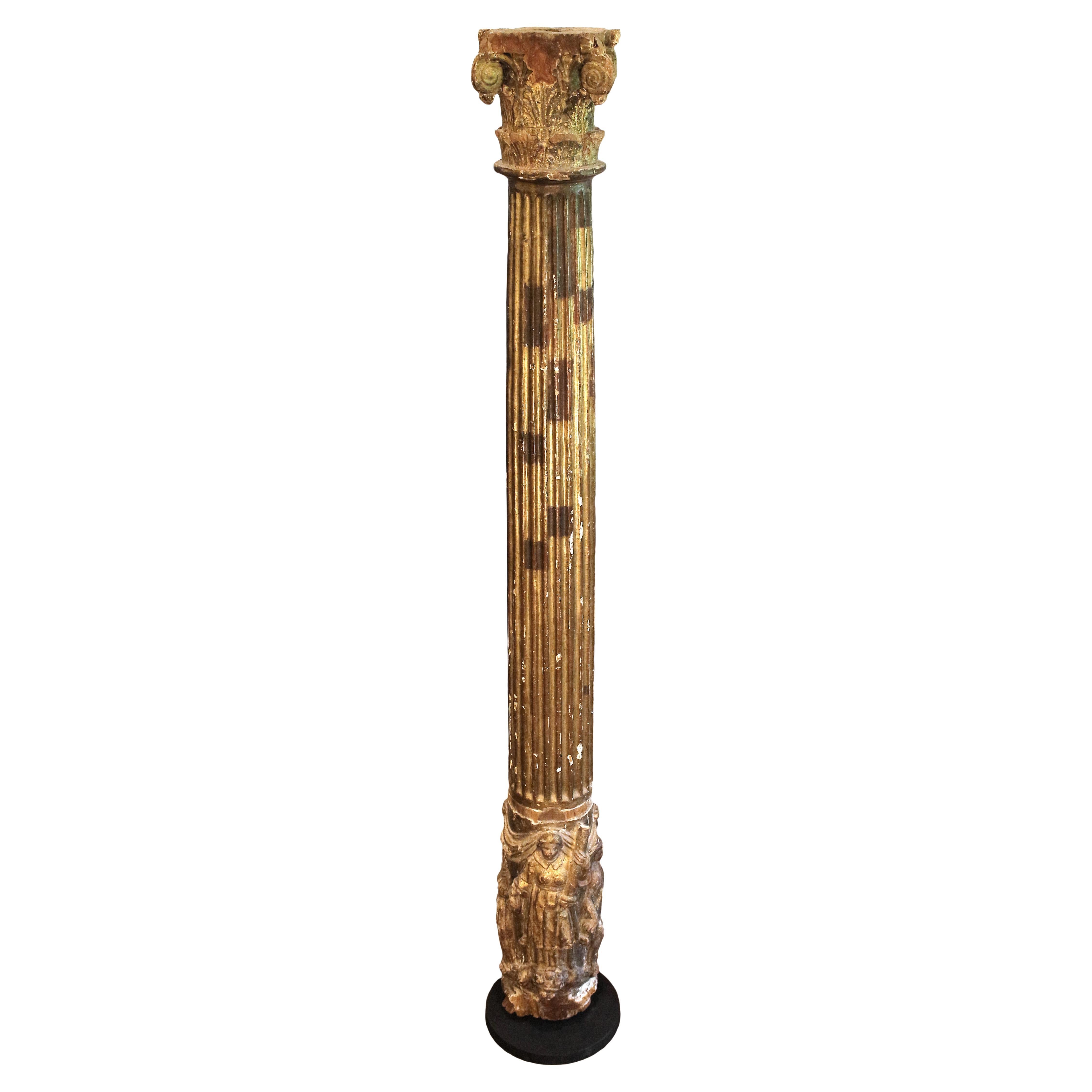 Colonne baroque sculptée et dorée du début et du milieu du XVIIIe siècle
