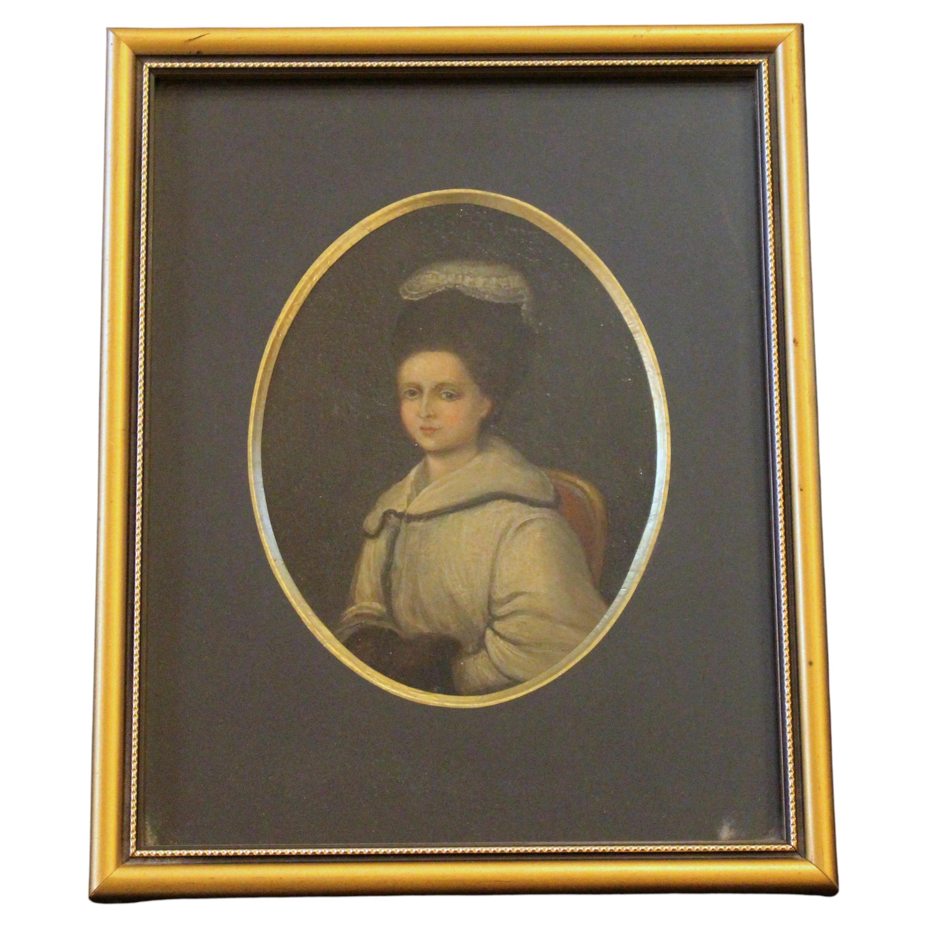 Early-Mid 18th Century Miniature Oil Painting of a Woman For Sale