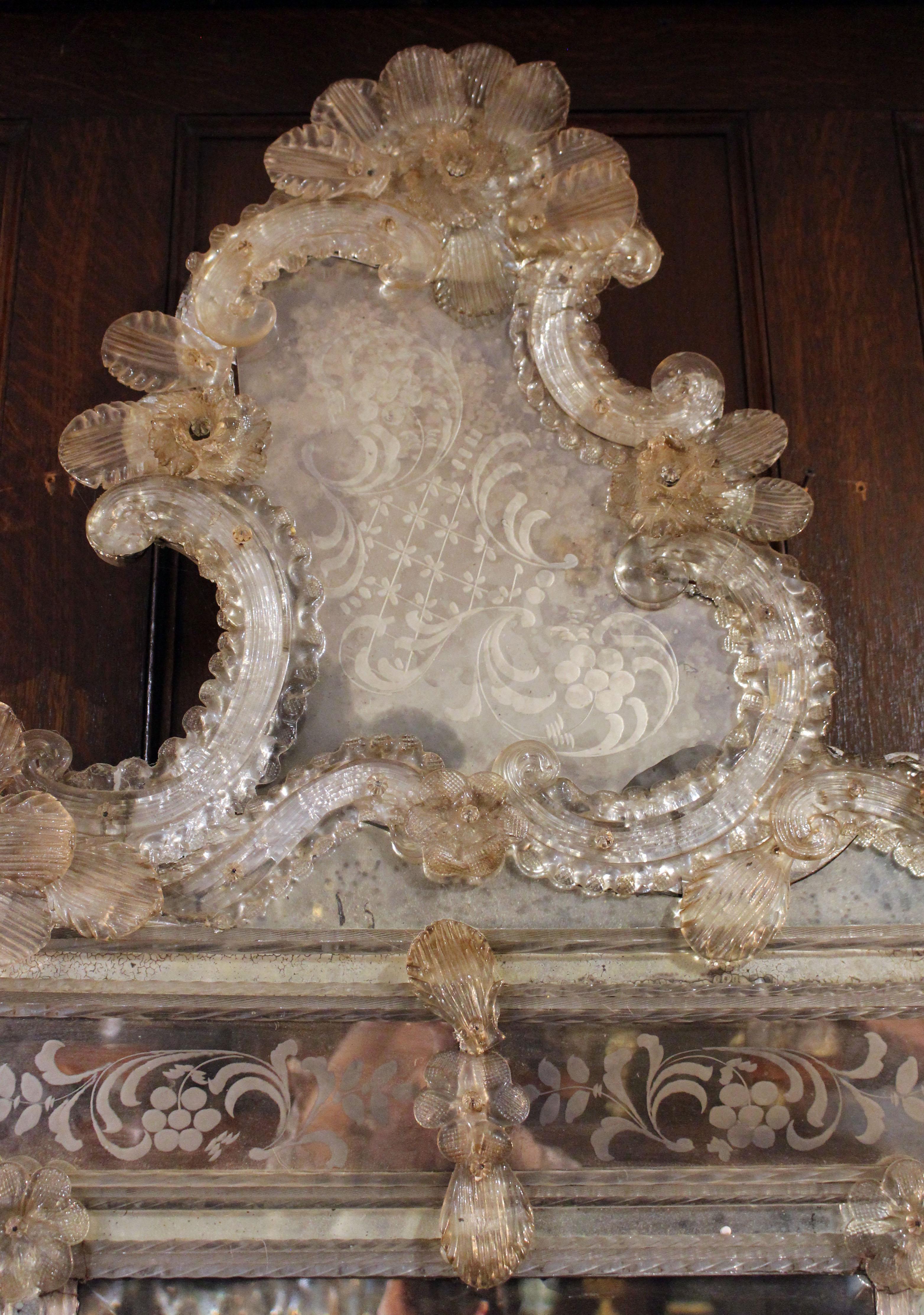 Italian Early-Mid 19th Century Baroque-Rococo Transitional Revival Venetian Mirror