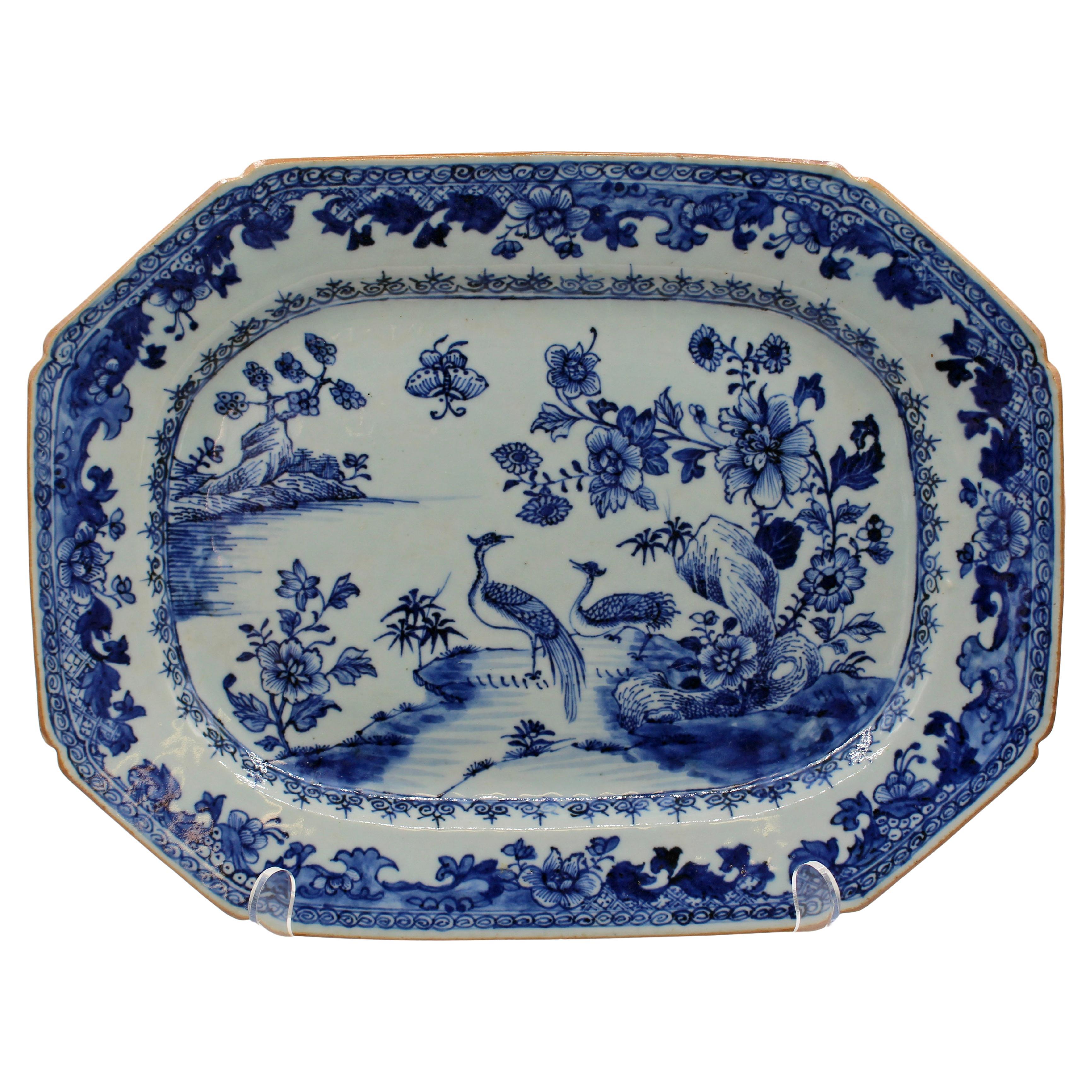 Early-Mid 19th Century Chinese Export Porcelain Blue & White Octagonal Platter