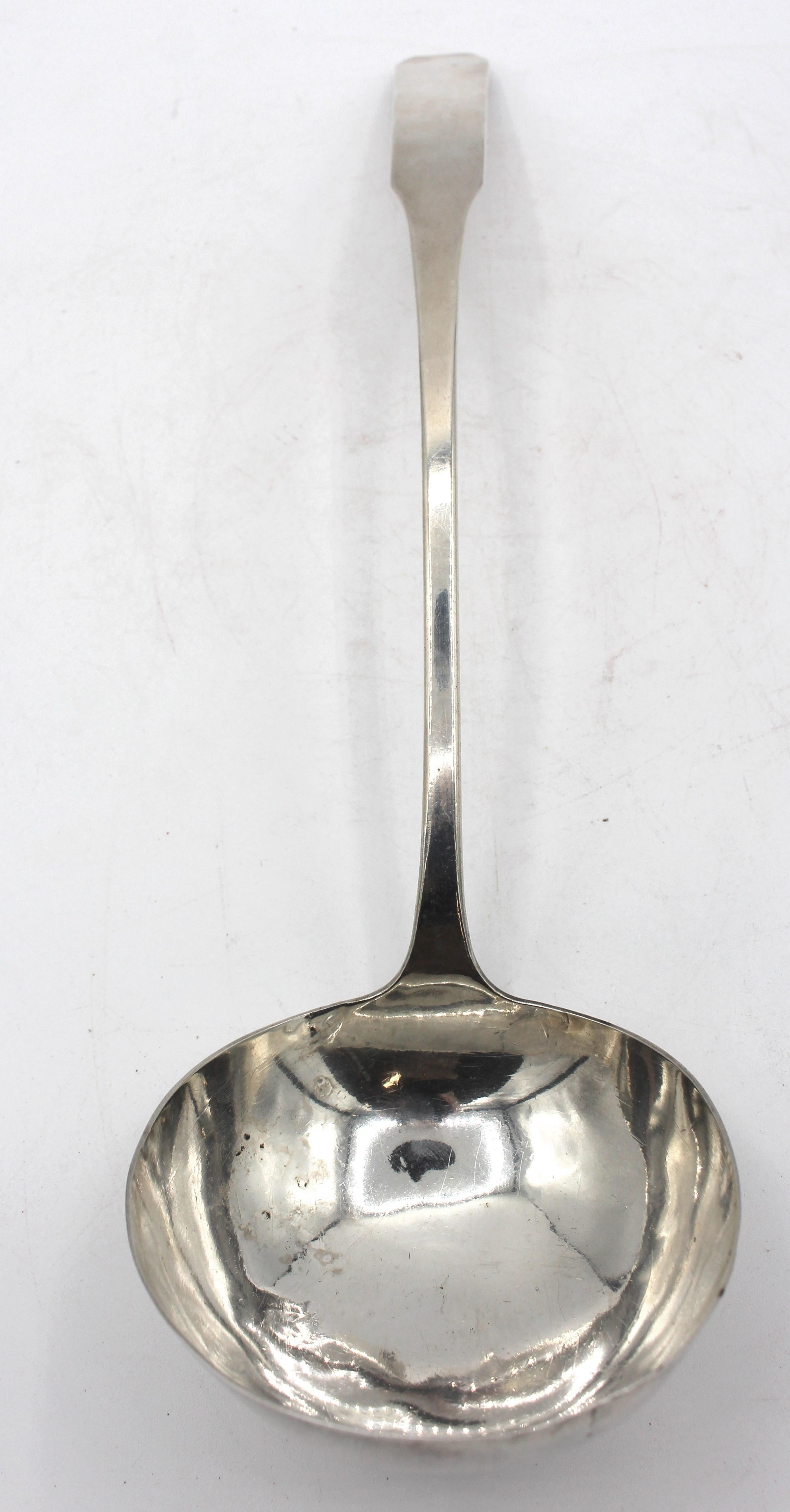 Early-mid 19th century large coffin-fiddle transitional coin silver ladle, North Carolina. A excecptional, rare, and large; by Edward Hoell of Washington, NC (1816-28), as well as working in Greenville (1830-47). Double stamped E. Hoell. Never