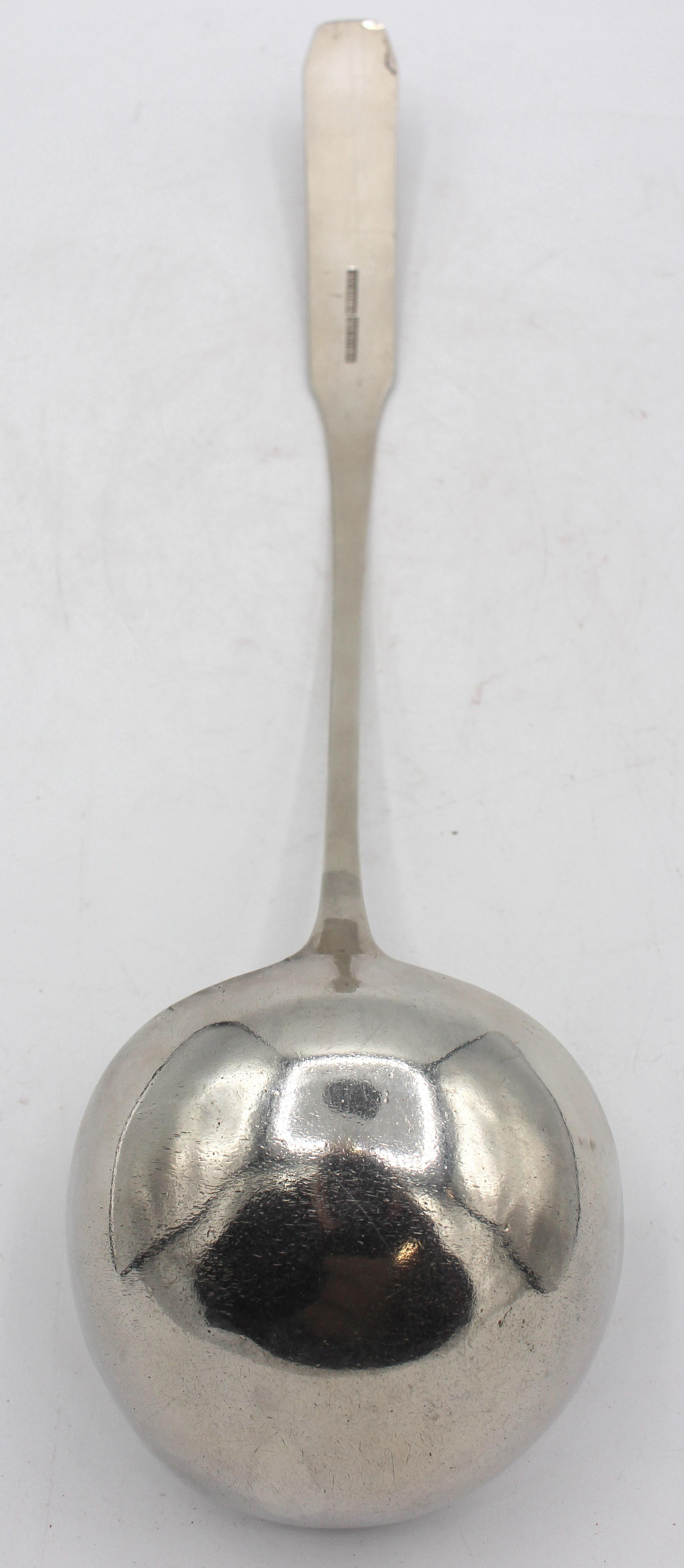 American Early-Mid 19th Century Large Coffin-Fiddle Transitional Coin Silver Ladle