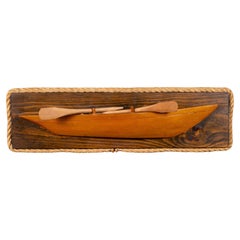 Early-Mid 20th c. Hand Made Wooden Half Hull with Oars