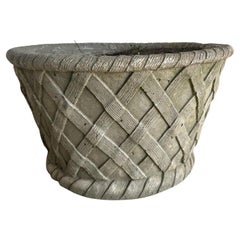 Vintage Early- mid 20th Century Basketweave Cast Stone Planter