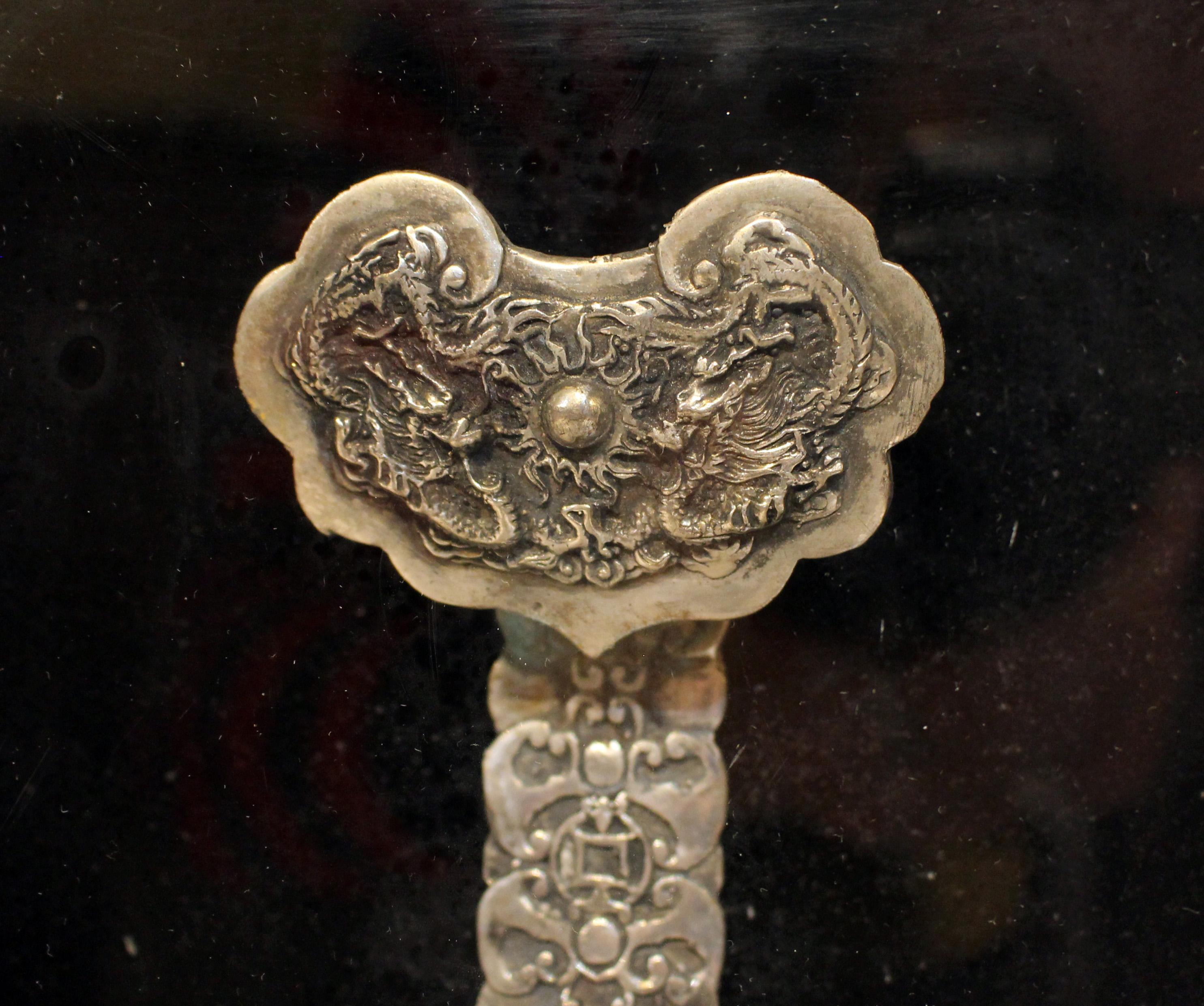 Early-Mid 20th Century Chinese Framed Silver Buddhist Scepter of Authority For Sale 2