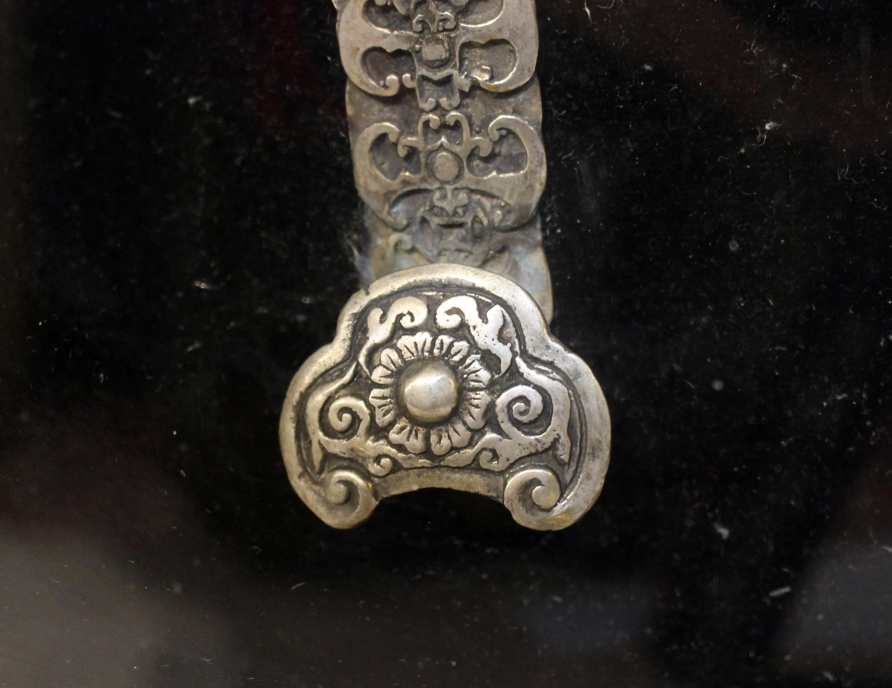 Early-Mid 20th Century Chinese Framed Silver Buddhist Scepter of Authority For Sale 4