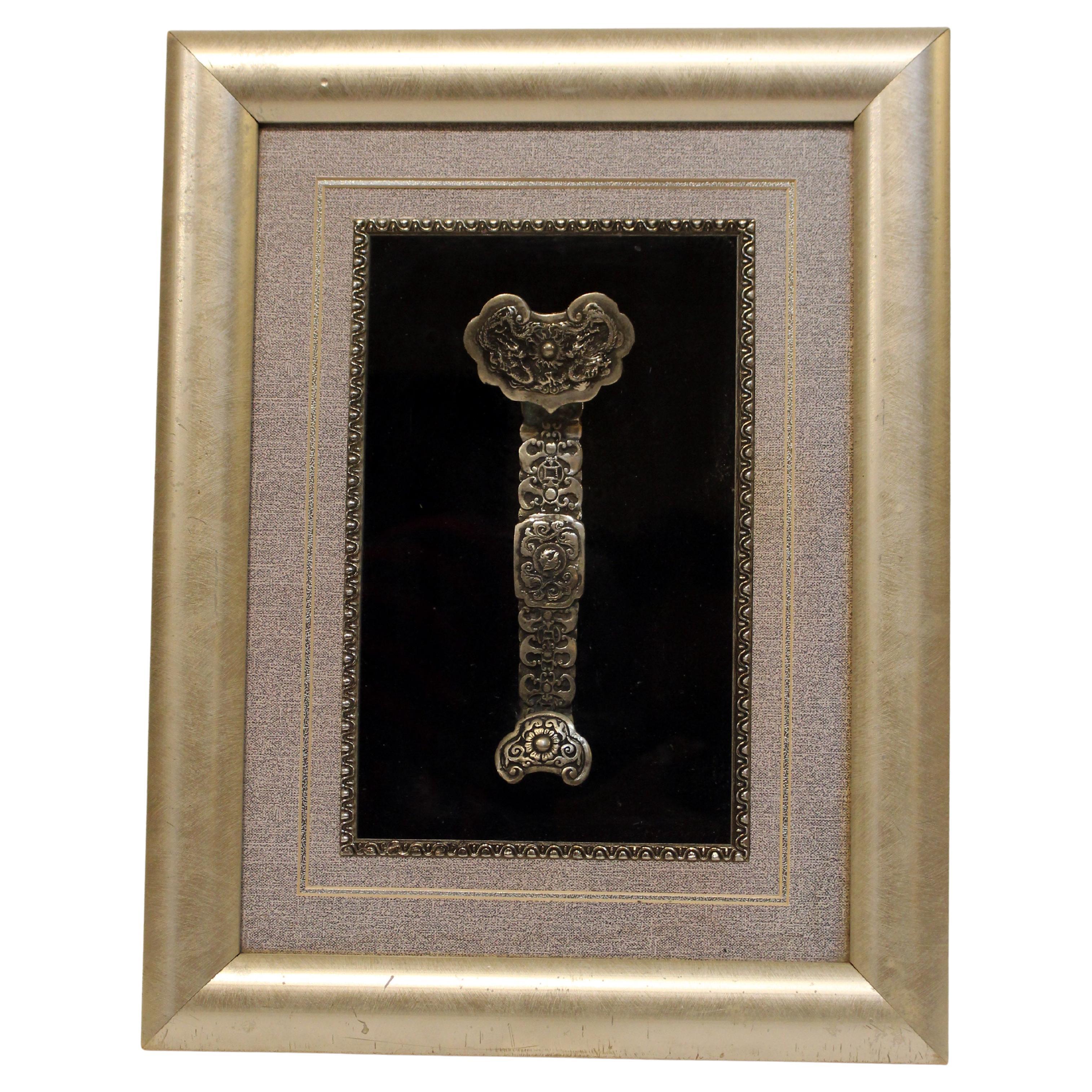 Early-Mid 20th Century Chinese Framed Silver Buddhist Scepter of Authority For Sale