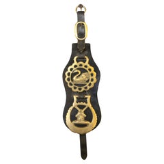 Early-Mid-20th Century English 2-Brass Leather Horse Strap