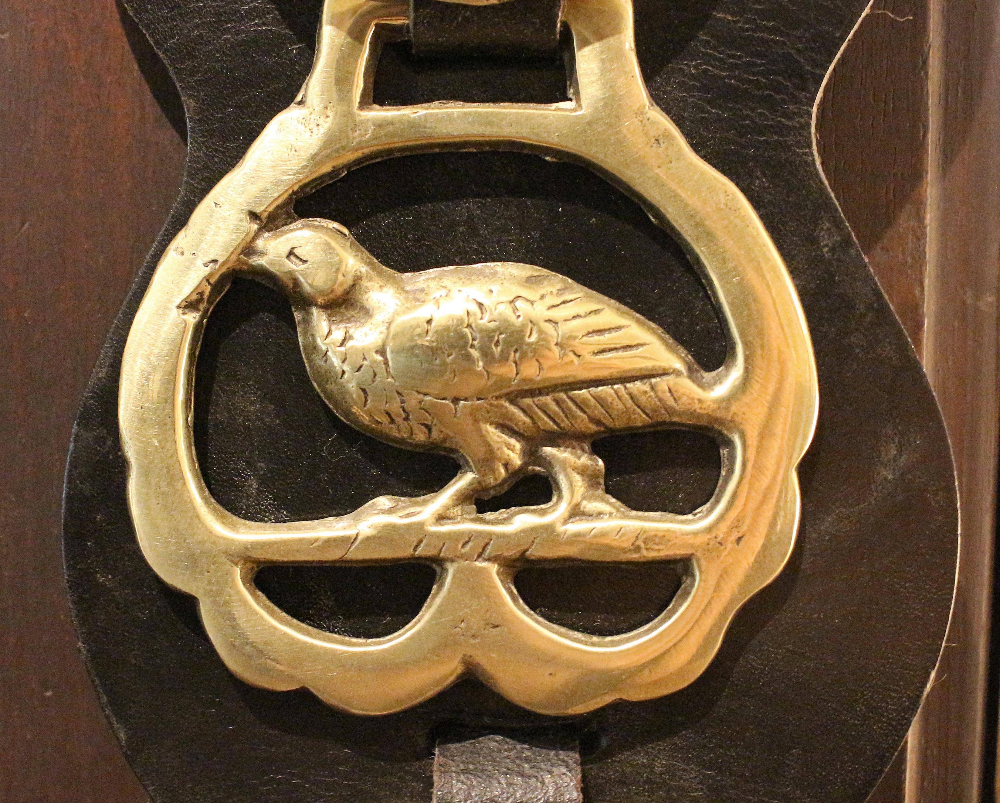 Early-Mid 20th Century English 3-Brass Leather Horse Strap In Good Condition In Chapel Hill, NC