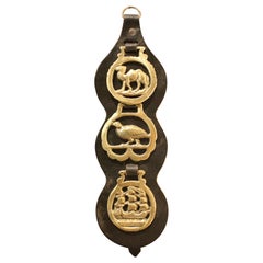 Early-Mid 20th Century English 3-Brass Leather Horse Strap