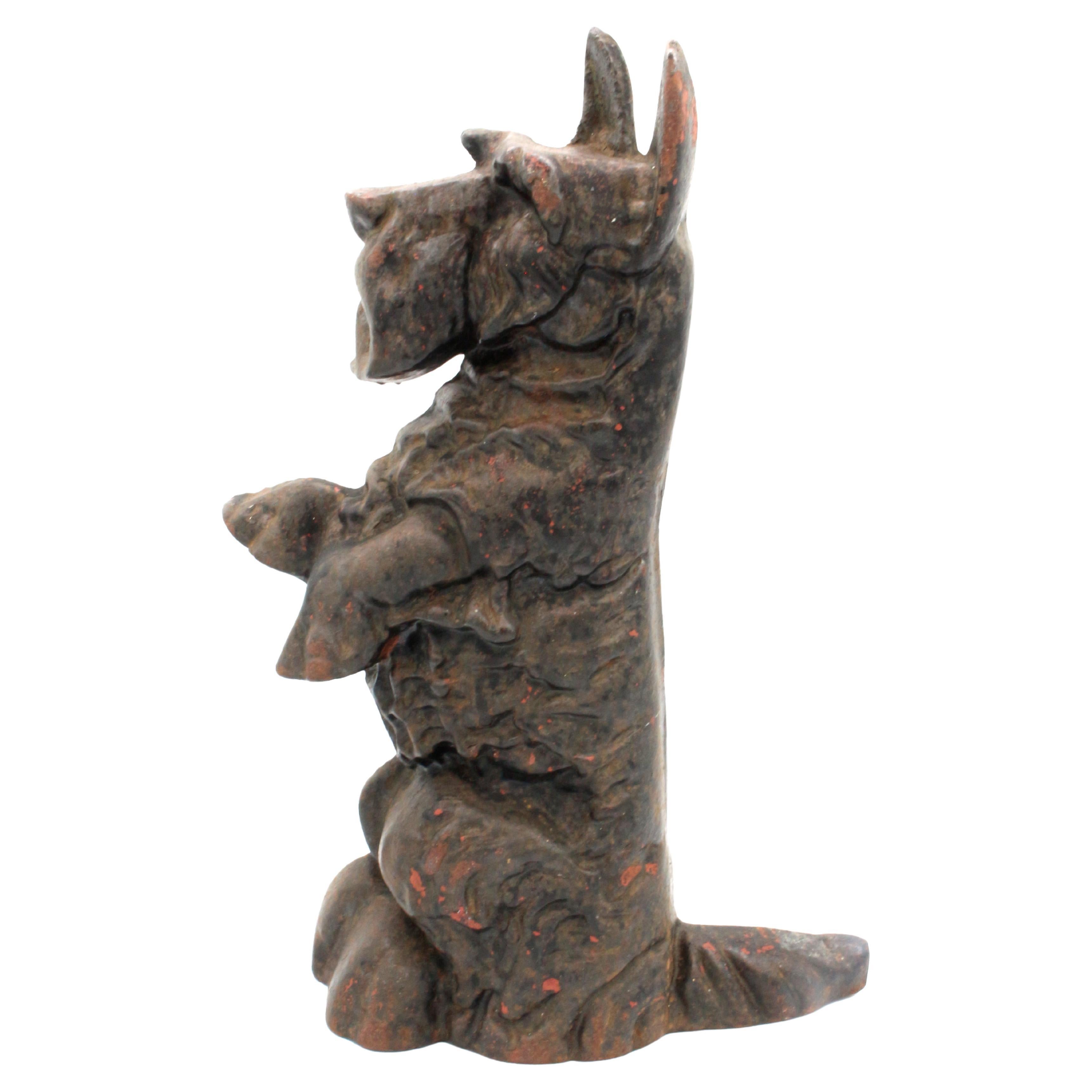 Early-Mid 20th Century English Scottie Dog Cast Iron Doorstop For Sale