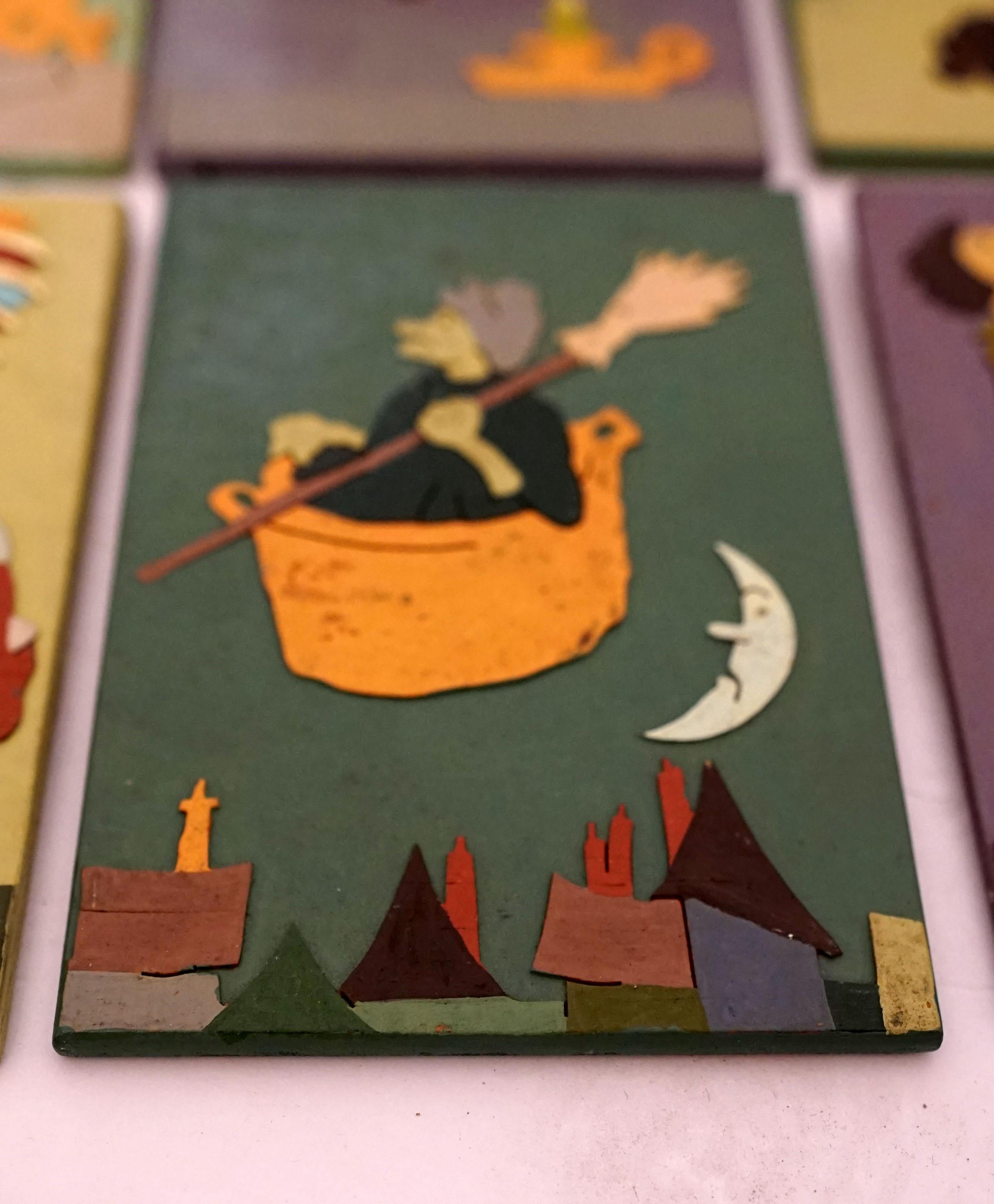 American Early Mid-20th Century Hand-Painted Nursery Fairy Tale Panels Set in Wood For Sale