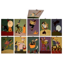 Early Mid-20th Century Hand-Painted Nursery Fairy Tale Panels Set in Wood