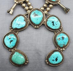 Early-Mid 20th Century Navajo Turquoise Sterling Silver Squash Blossom Necklace