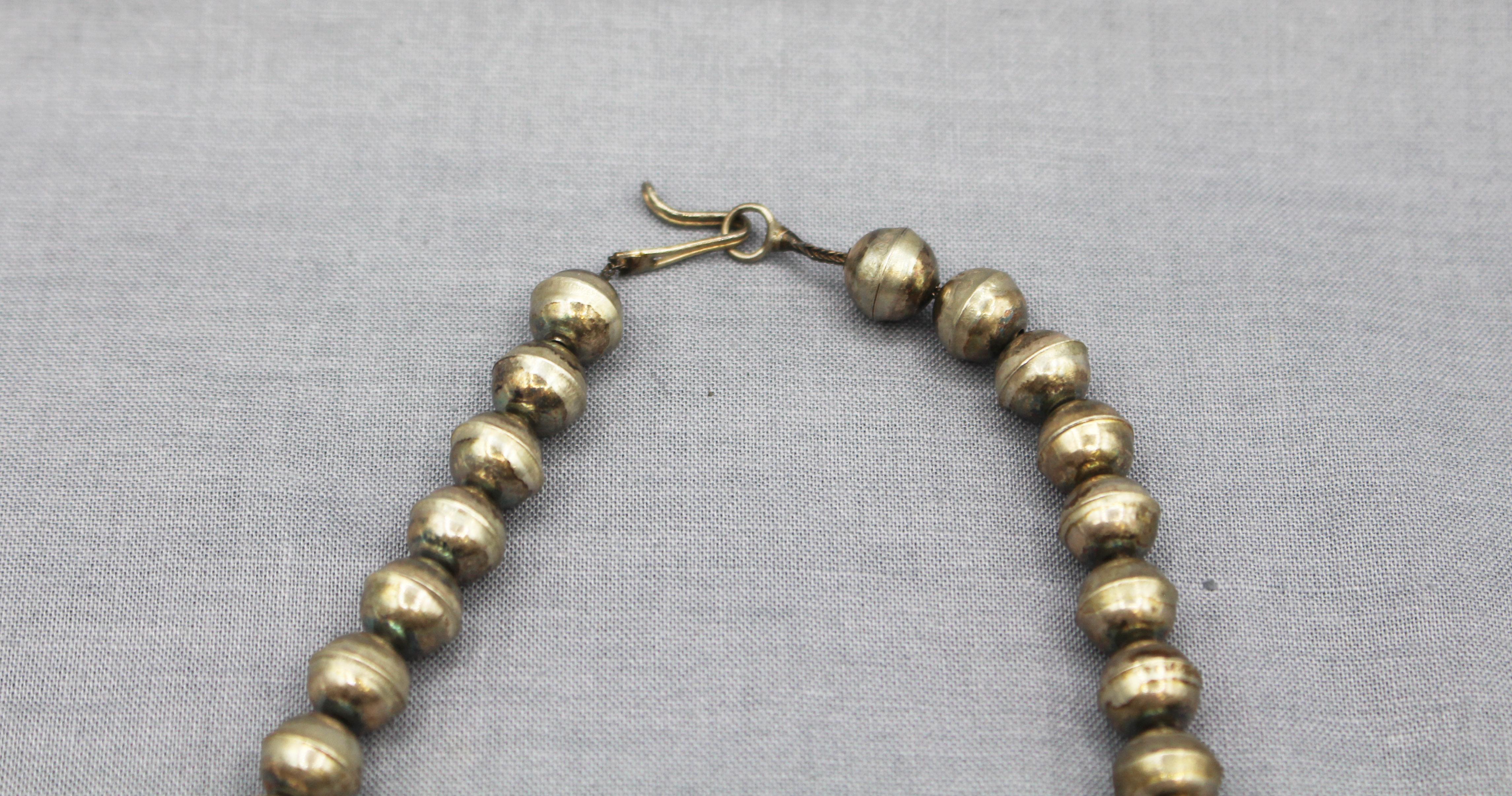 Early-Mid 20th Century Navajo Turquoise Sterling Silver Squash Blossom Necklace For Sale 1