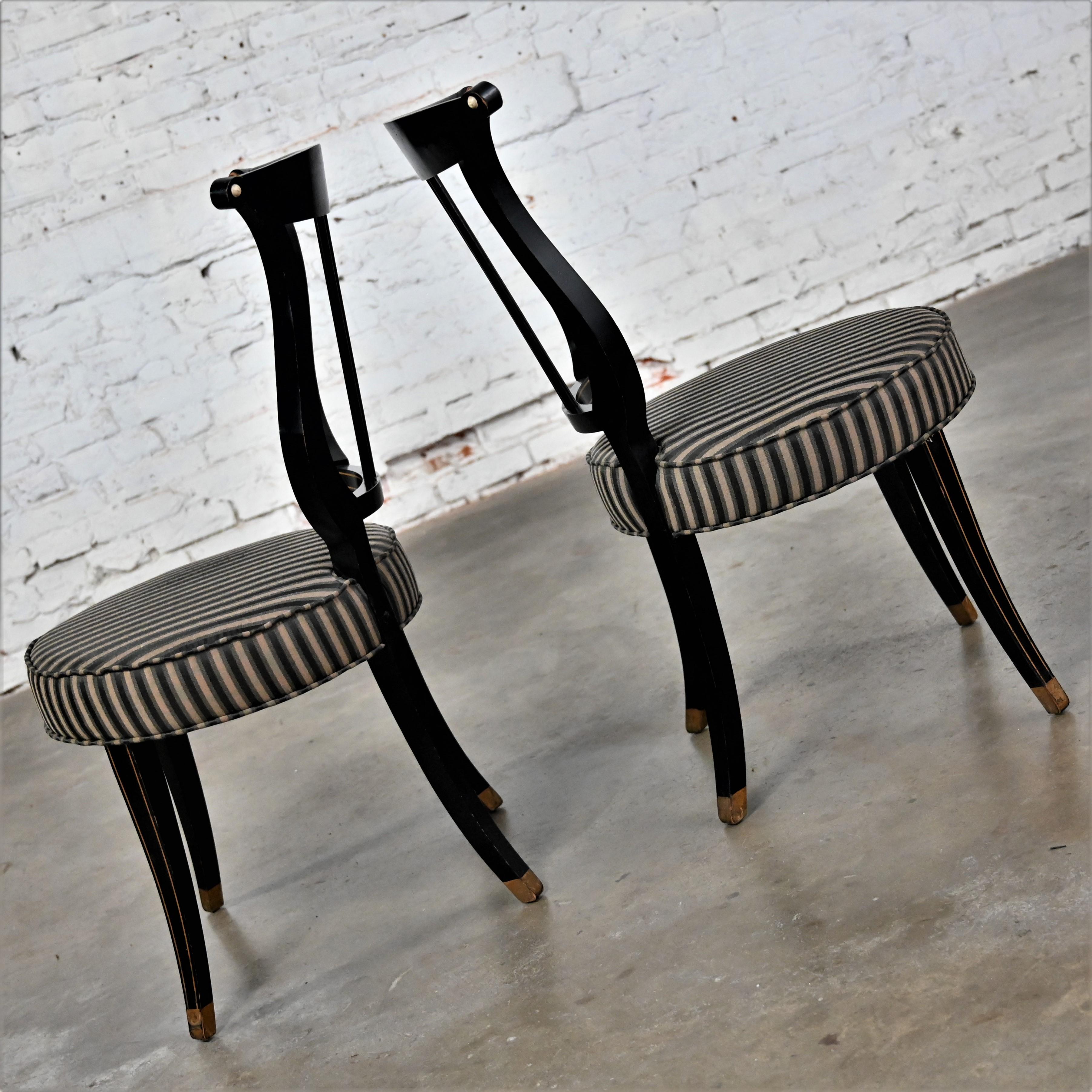 Painted Early-Mid-20th Century Neoclassical Lyre Back Accent Chairs Black & Gold a Pair