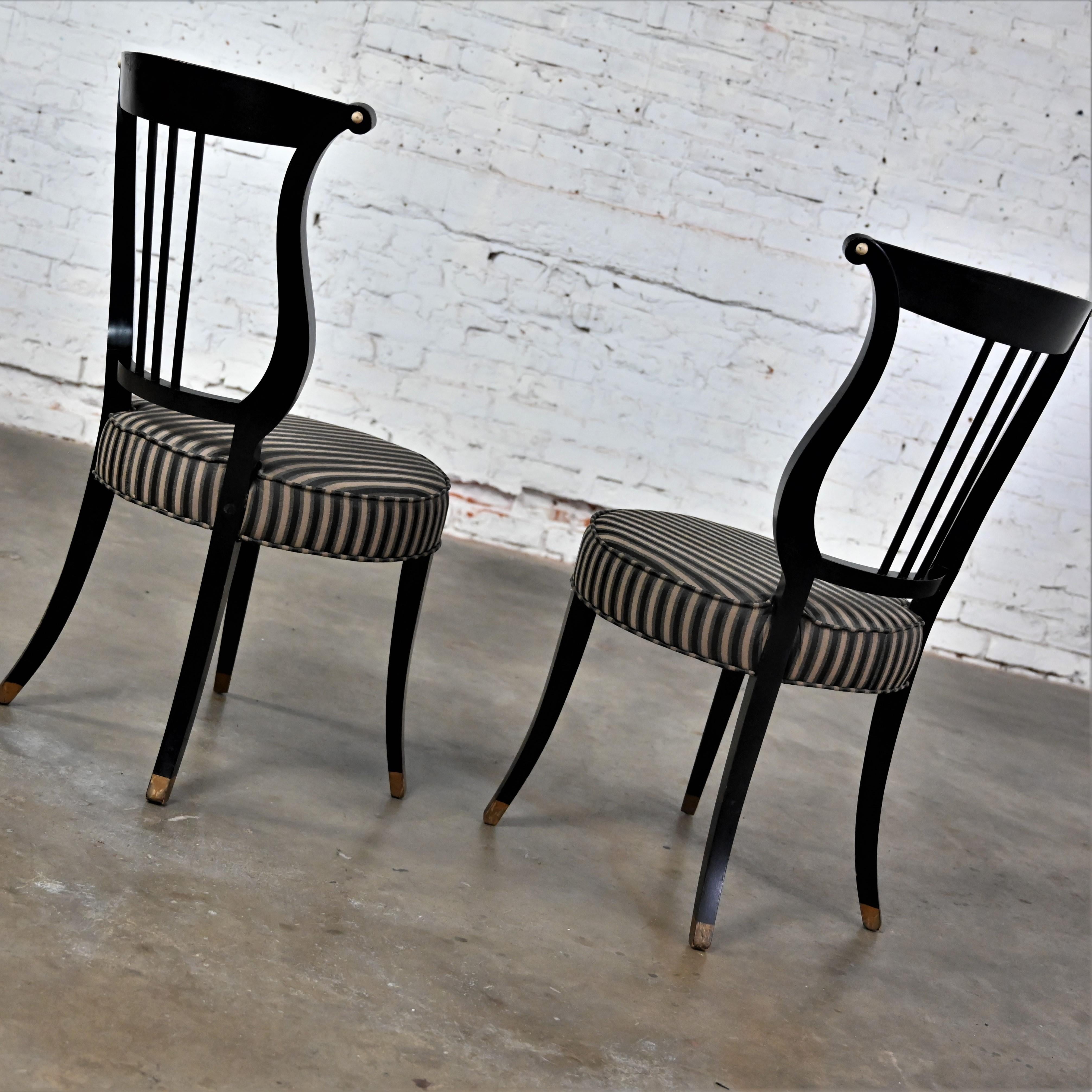 Early-Mid-20th Century Neoclassical Lyre Back Accent Chairs Black & Gold a Pair In Good Condition In Topeka, KS