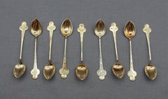 Juego noruego de 9 cucharas de café de plata estándar 830 doradas, de principios y mediados del siglo XX