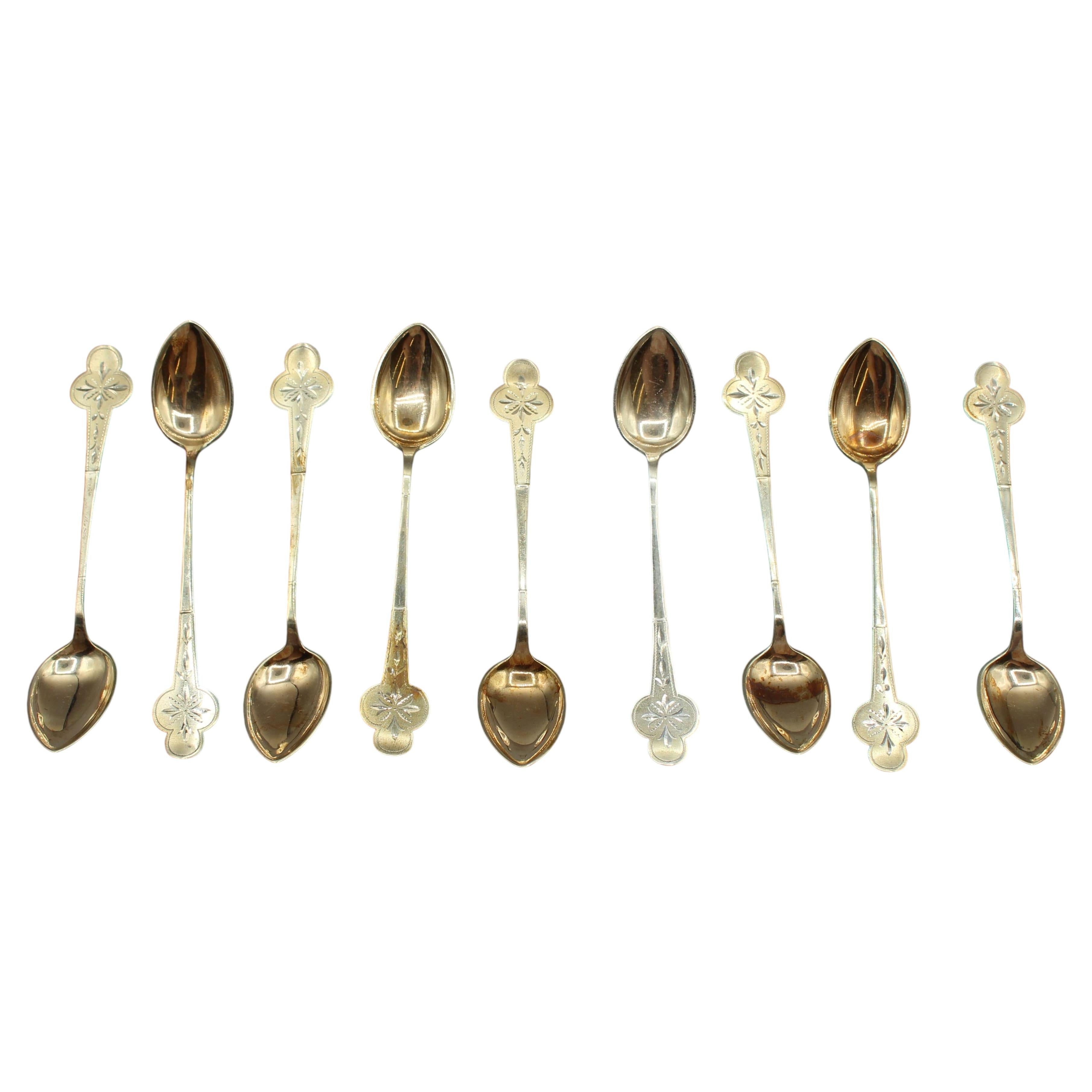 Early-Mid 20th Century Norwegian Set of 9 Gilt 830 Standard Silver Coffee Spoons