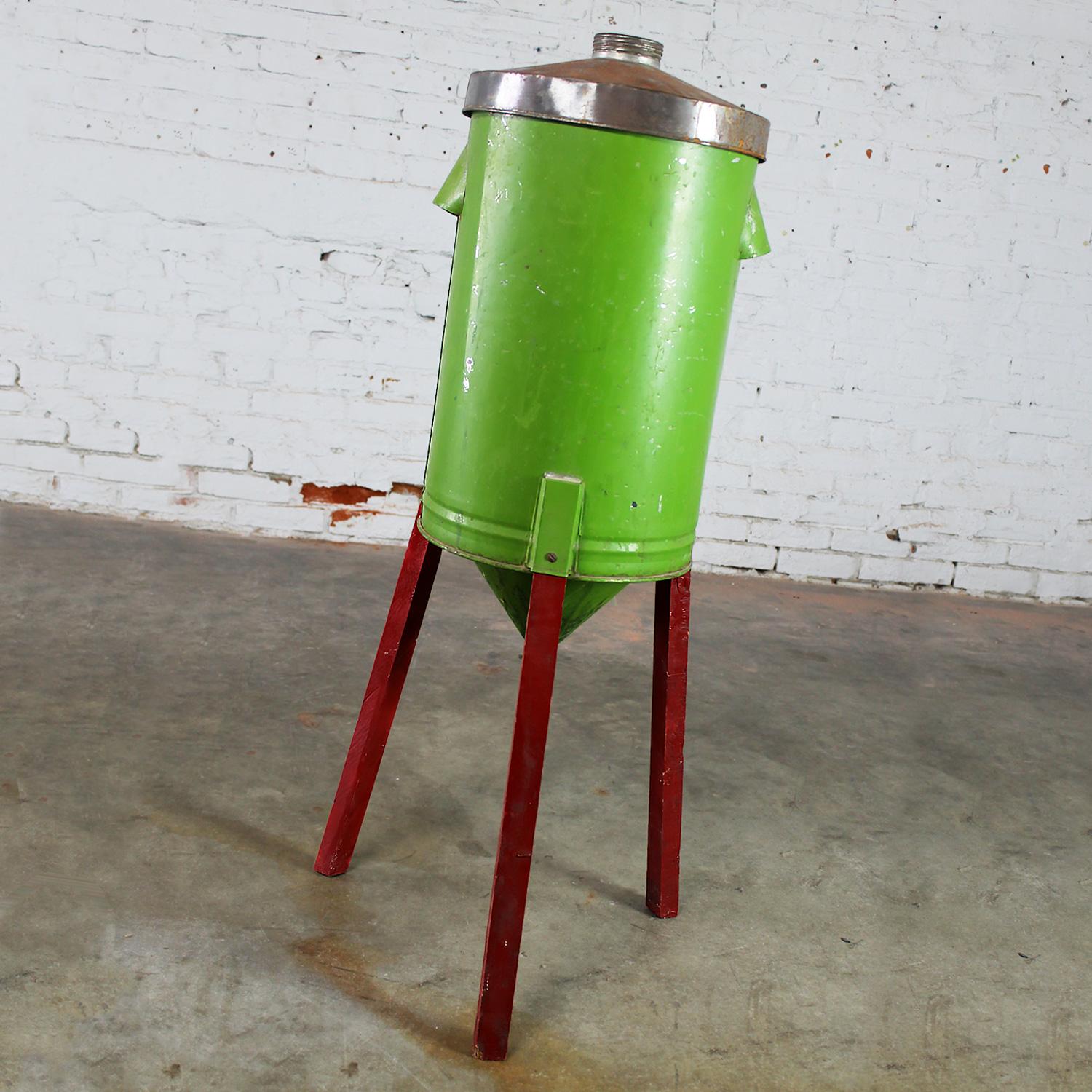 American Early - Mid-20th Century Rustic Gravity Cream Separator Green Metal Can Red Legs For Sale