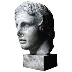 Oversized Painted Plaster Portrait Bust of Alexander the Great