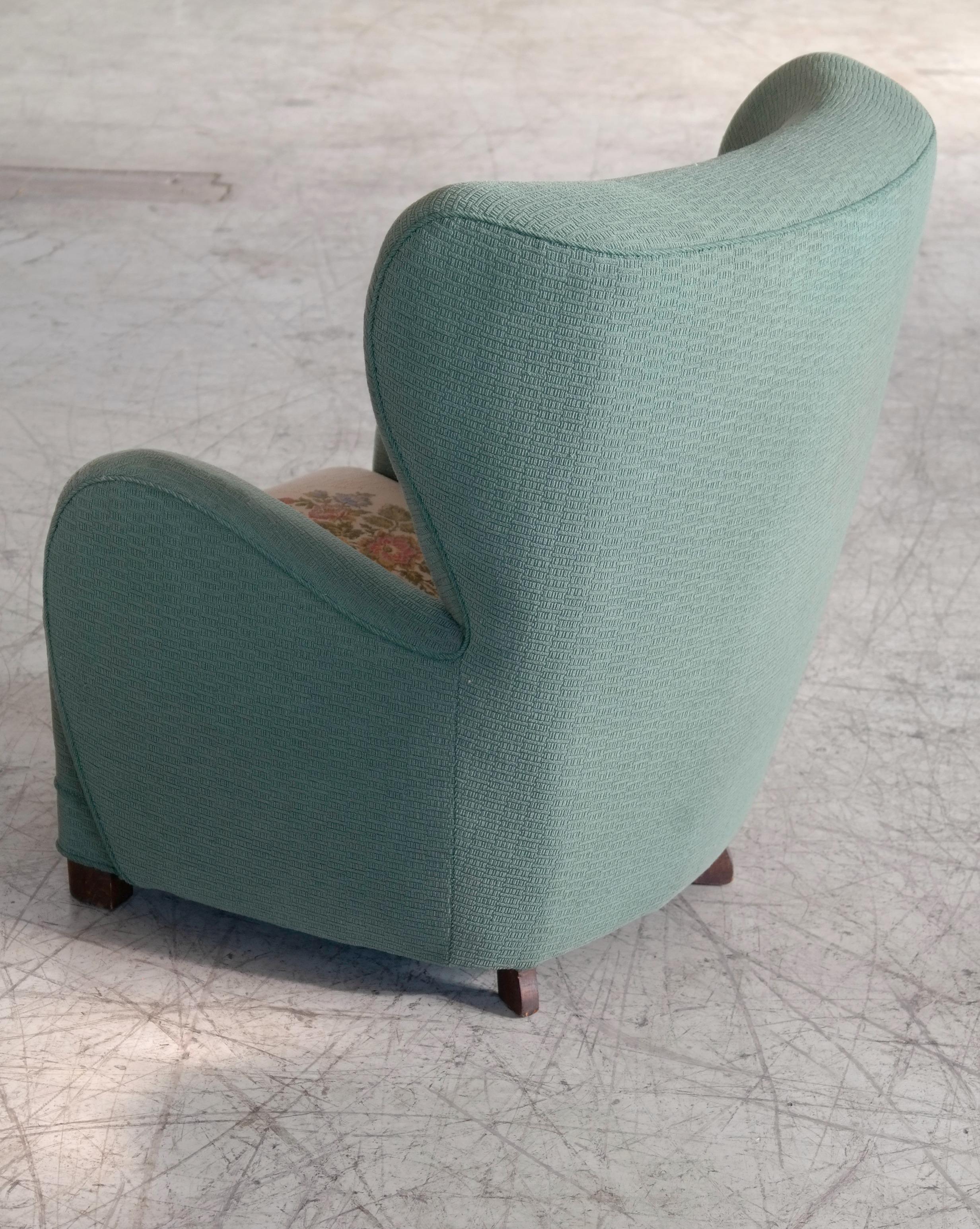 Early Midcentury 1940s Danish Large Scale Lassen Style Highback Lounge Chair 4