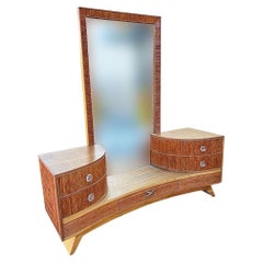 Early Mid-century Combed Wood Vanity by Paul Frankl for Brown Saltman w/ Mirror