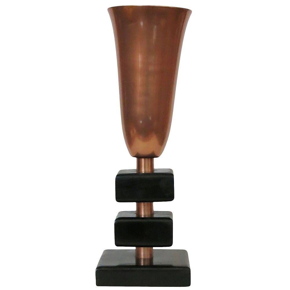 Mid-Century Modern Early Mid-century Copper Stacked Base Torchiere Table Lamp For Sale