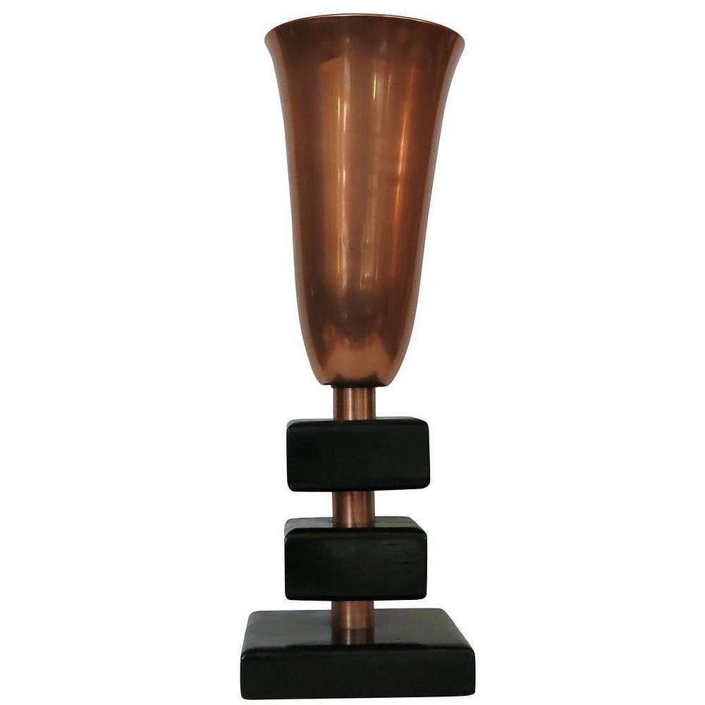 Early Mid-century Copper Stacked Base Torchiere Table Lamp In Excellent Condition For Sale In Van Nuys, CA