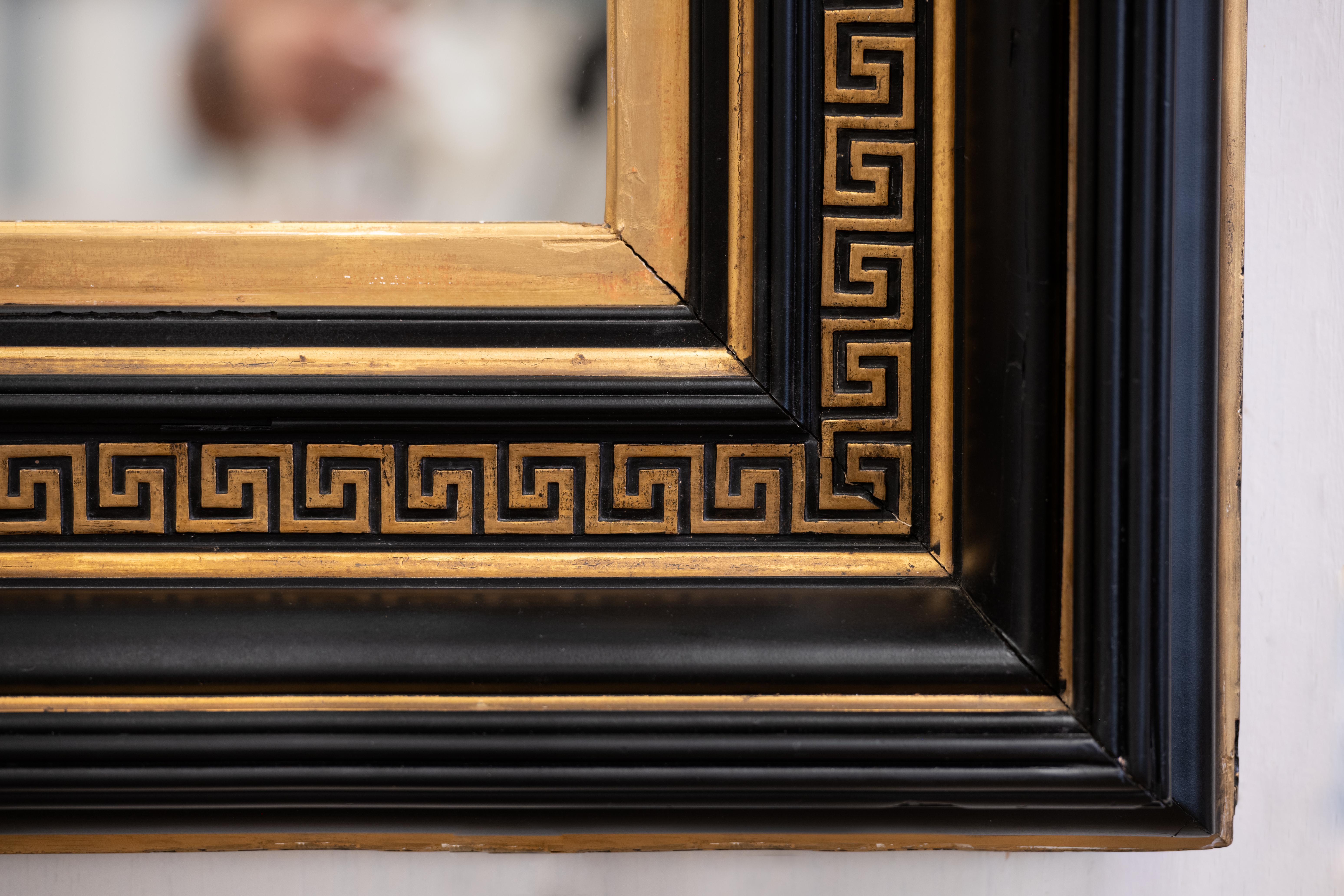 Painted Early Mid-Century Empire Style Black and Gild Greek Key Mirror For Sale