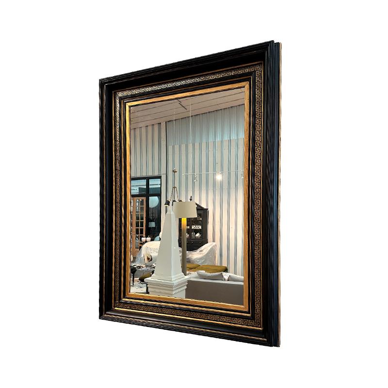 Wood Early Mid-Century Empire Style Black and Gild Greek Key Mirror For Sale