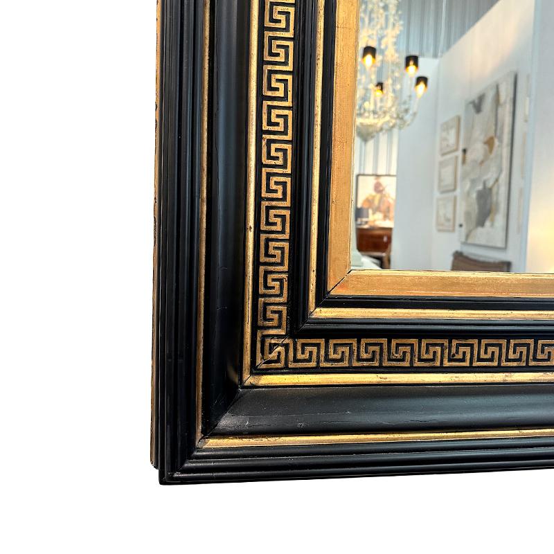 Early Mid-Century Empire Style Black and Gild Greek Key Mirror For Sale 1