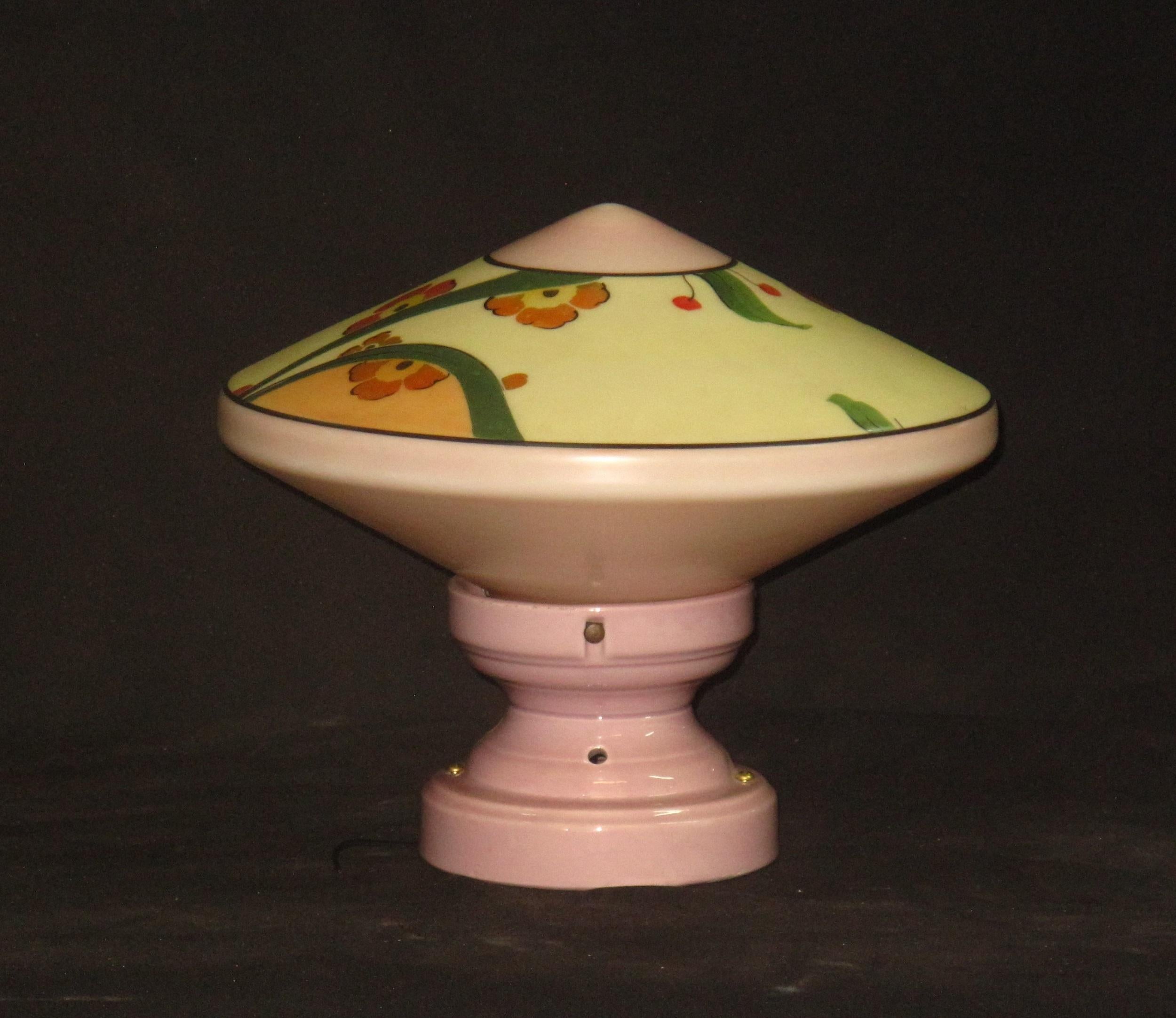 Early Midcentury Globe on Matching Pink Porcelain Fitter In Good Condition In Prescott, US