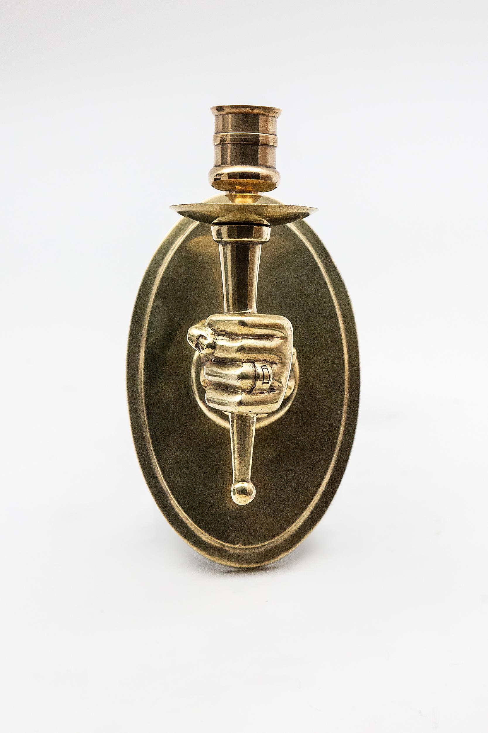 20th Century Early Midcentury Hand Holding Torch Wall Sconces