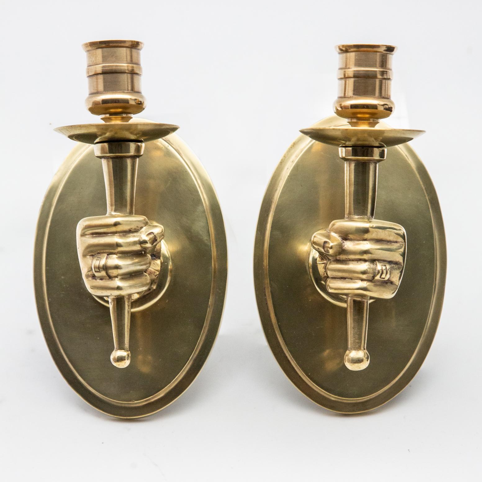 Early Midcentury Hand Holding Torch Wall Sconces 1