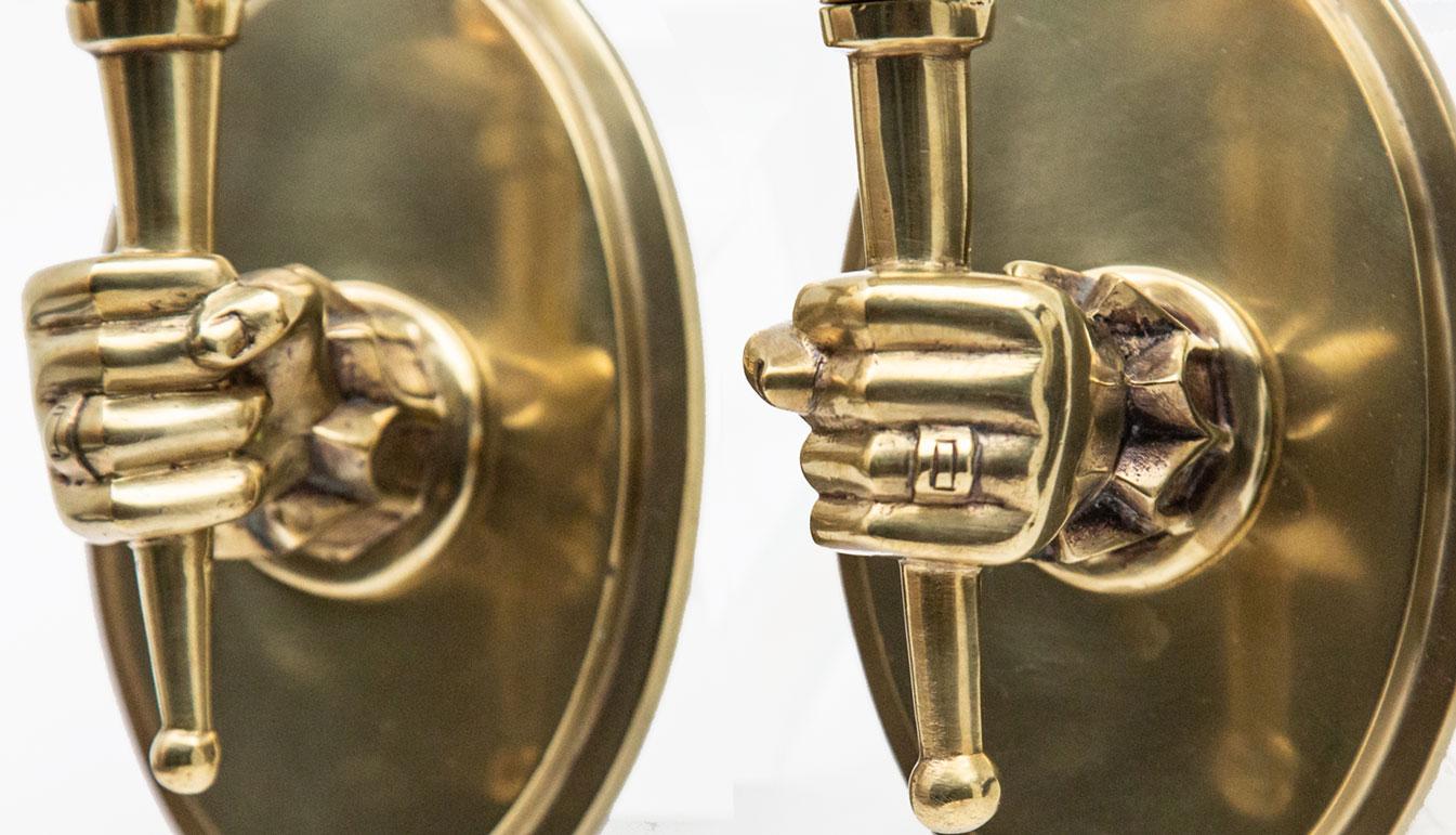 Early Midcentury Hand Holding Torch Wall Sconces 2