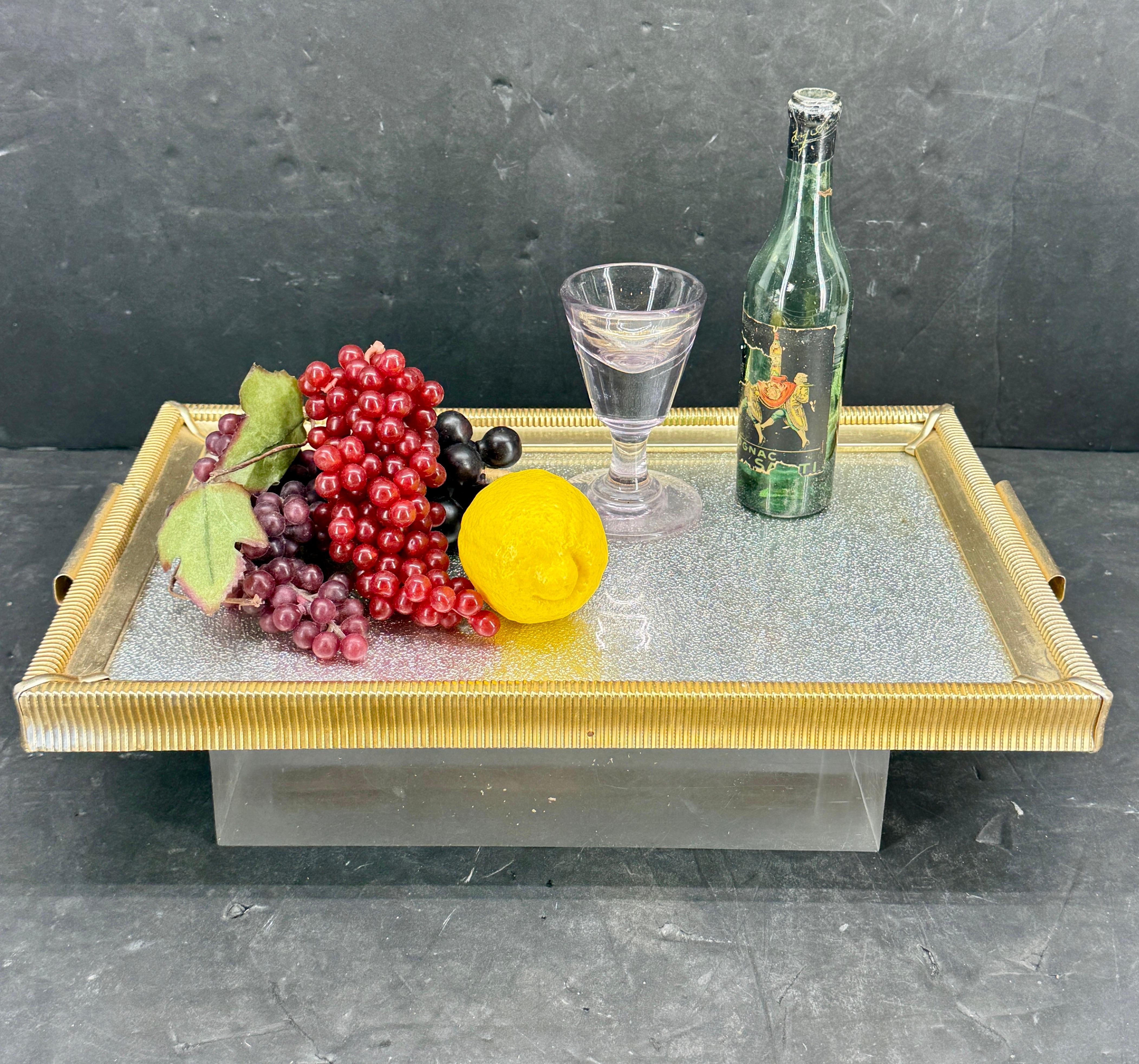 Bandeja rectangular de latón y aluminio italiana de principios de siglo medio Moderno de mediados de siglo en venta