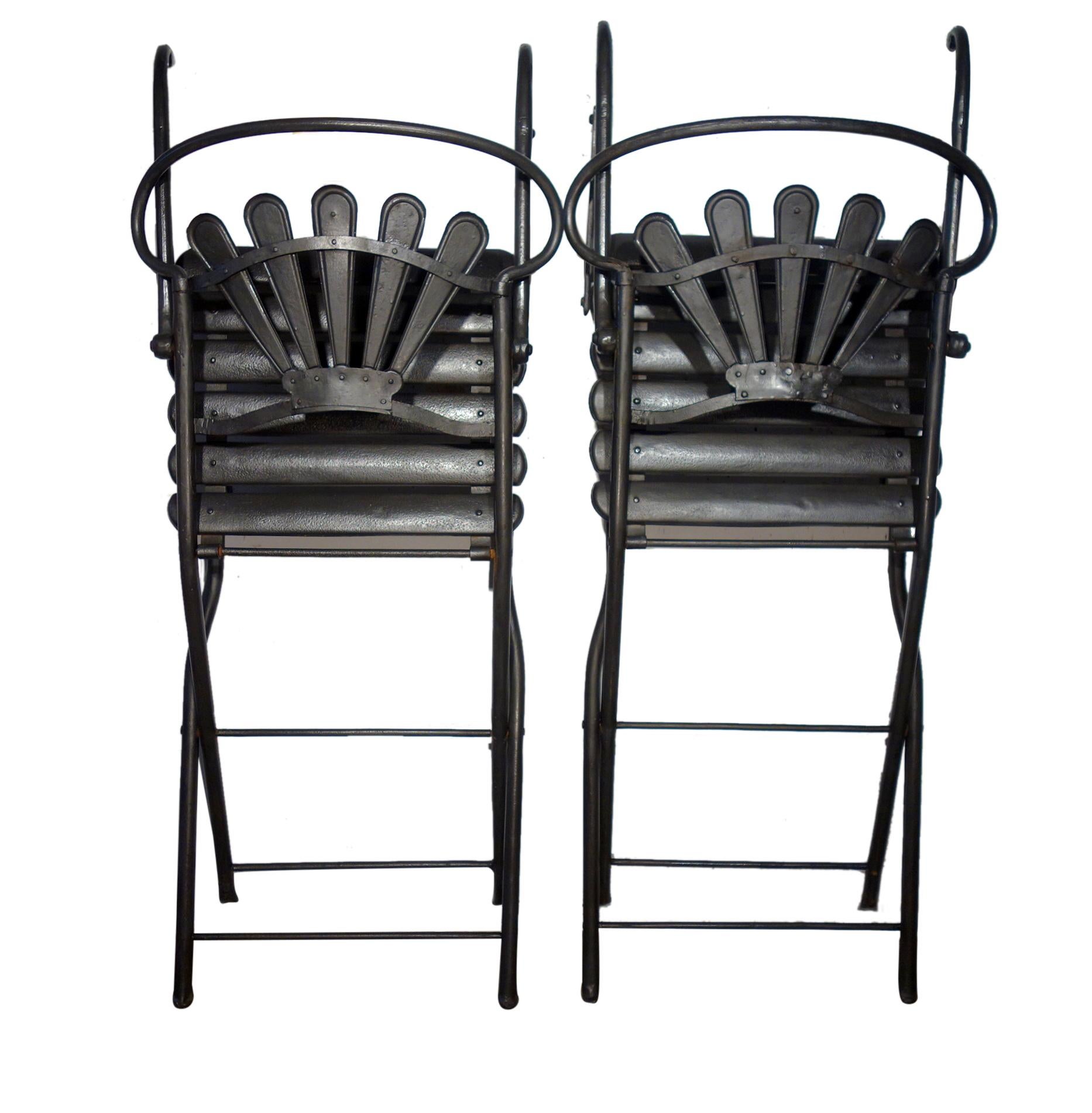 Forged Early Mid Century Italian Wrought Iron Folding Armchair Pair by Carlo Crespi For Sale