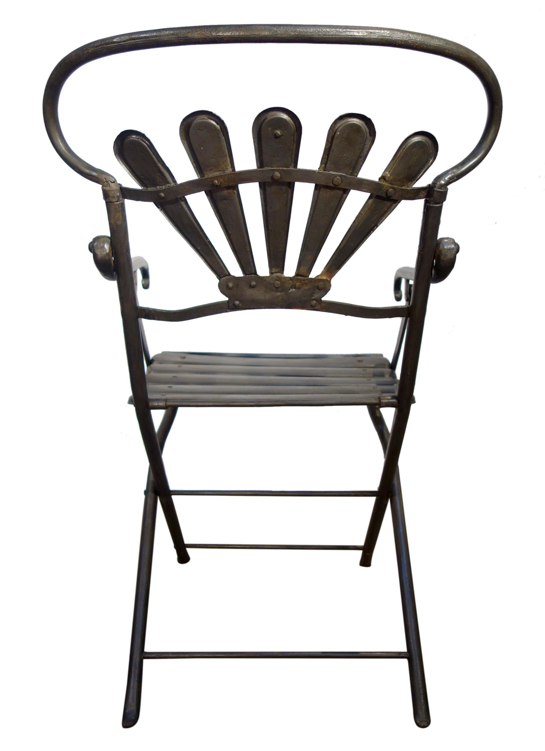 Early Mid Century Italian Wrought Iron Folding Armchair Pair by Carlo Crespi For Sale 2