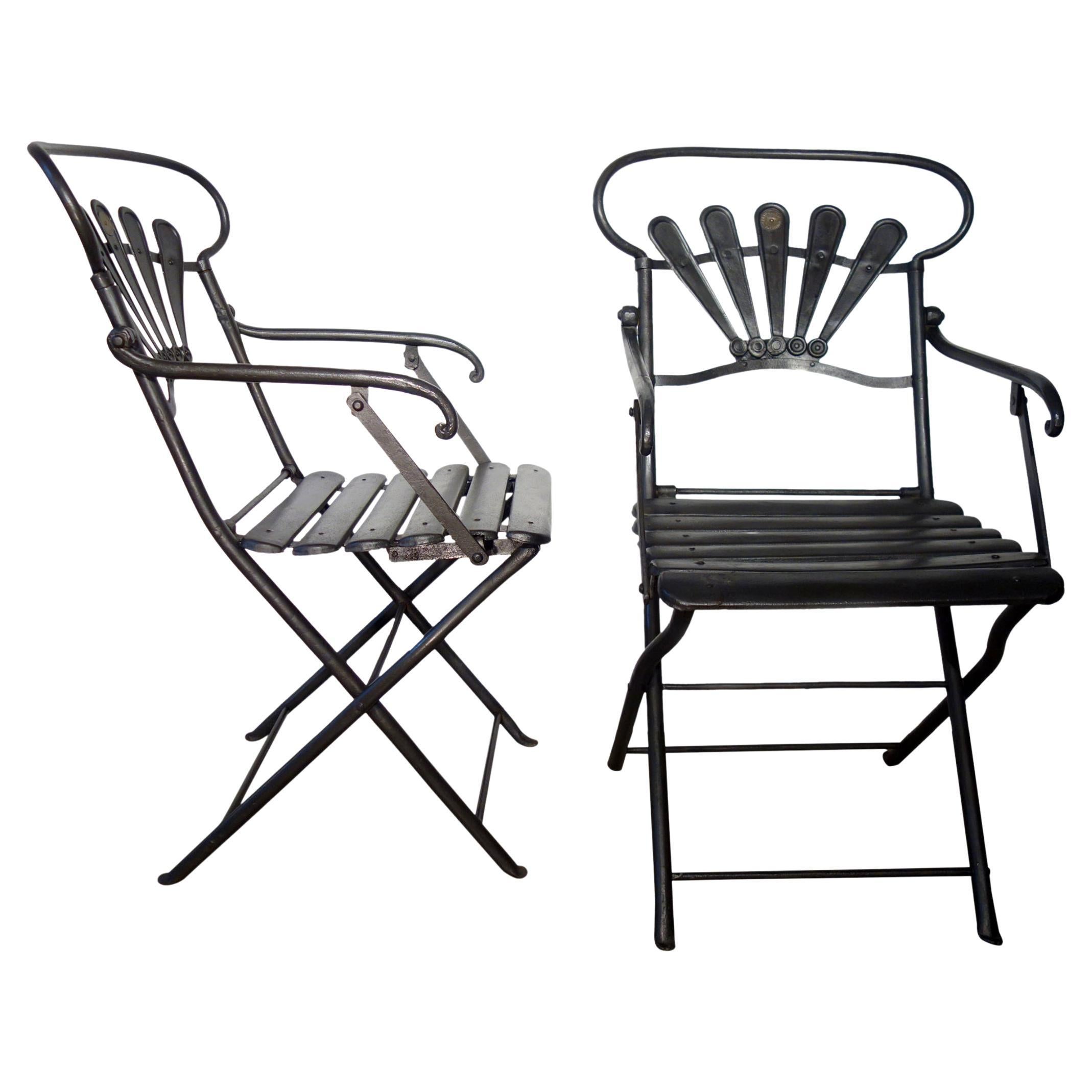Early Mid Century Italian Wrought Iron Folding Armchair Pair by Carlo Crespi For Sale